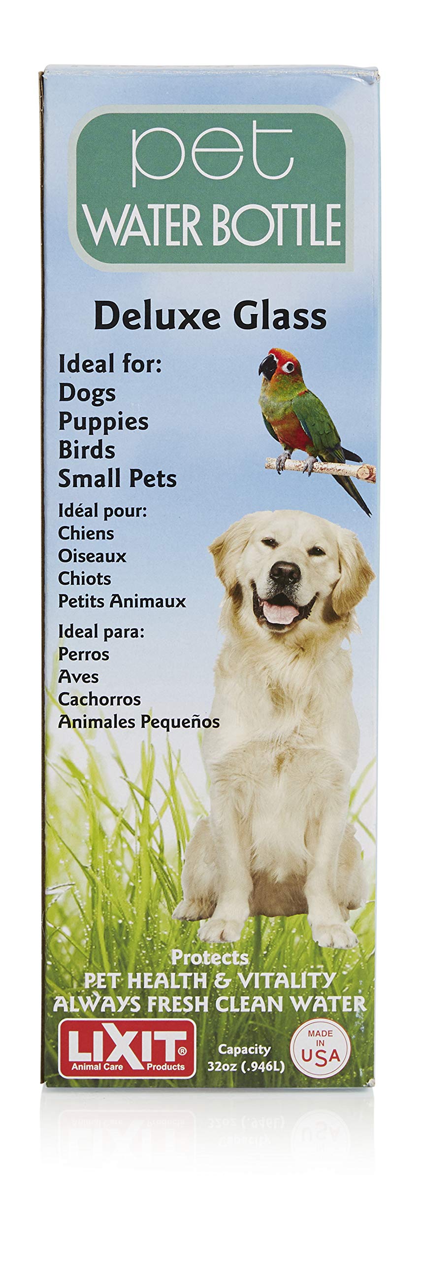 Lixit Glass Bird Water Bottle 32 oz Medium Tube 7/16 in GB32M by