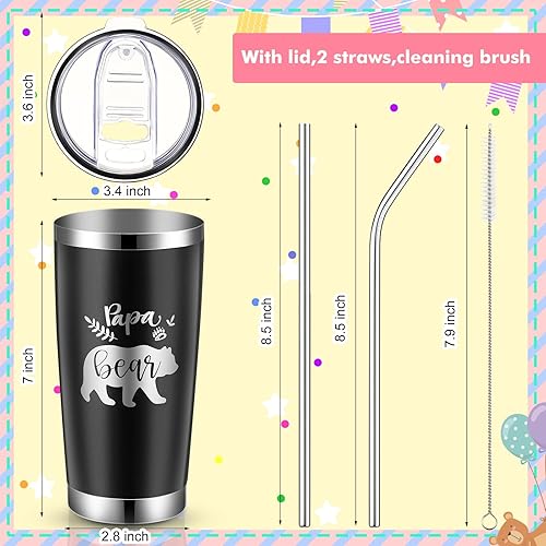 Miniatura 2 de Ziliny Juego de 2 vasos con aislamiento de acero inoxidable de 20 onzas con tapa para pajitas, regalos para papá, mamá, pareja, papá, mamá,