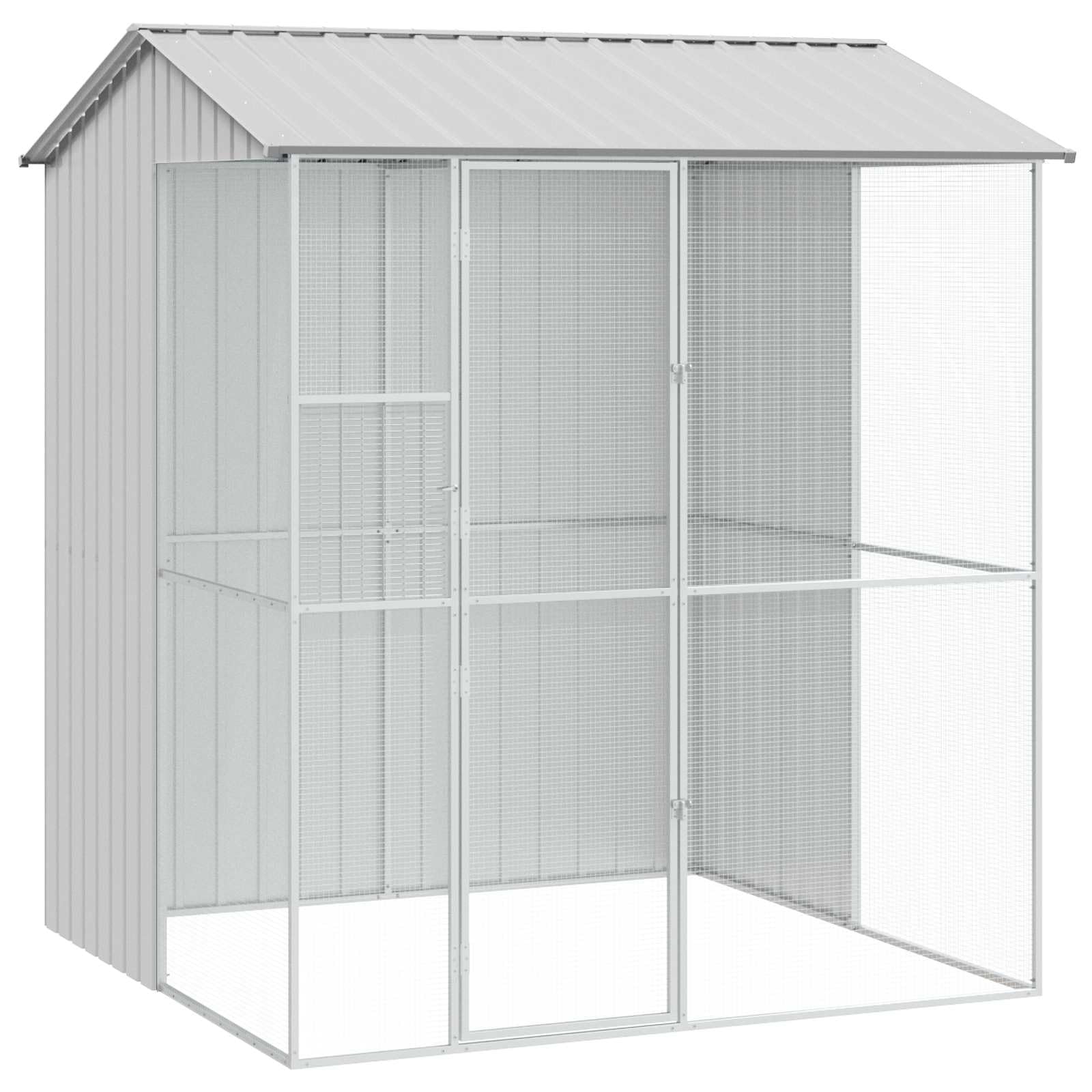 Vogelkäfig Grau 215 x 210 x 247 cm Verzinkter Stahl,Tier- & Haustierbedarf,Haustierbedarf,Vogelbedarf,Vogelkäfige & -ständer,Grau,68.7 kg-3325175