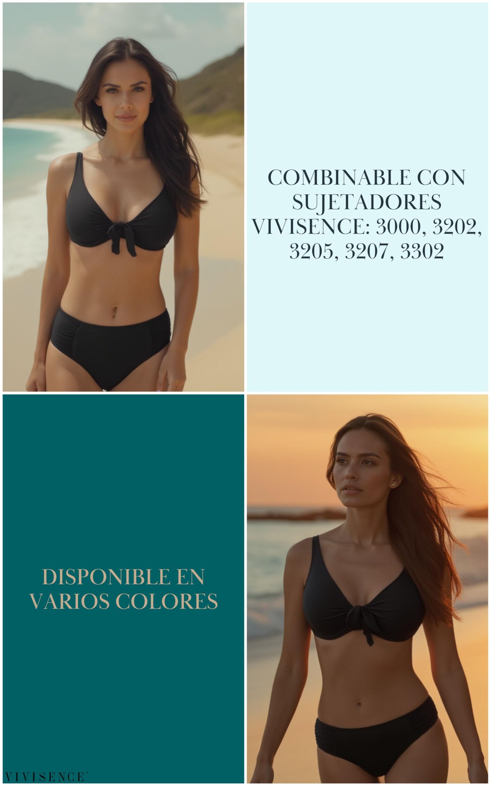 Vivisence Braguita De Bikini De Talle Alto Sin Estampado para Mujeres 3002