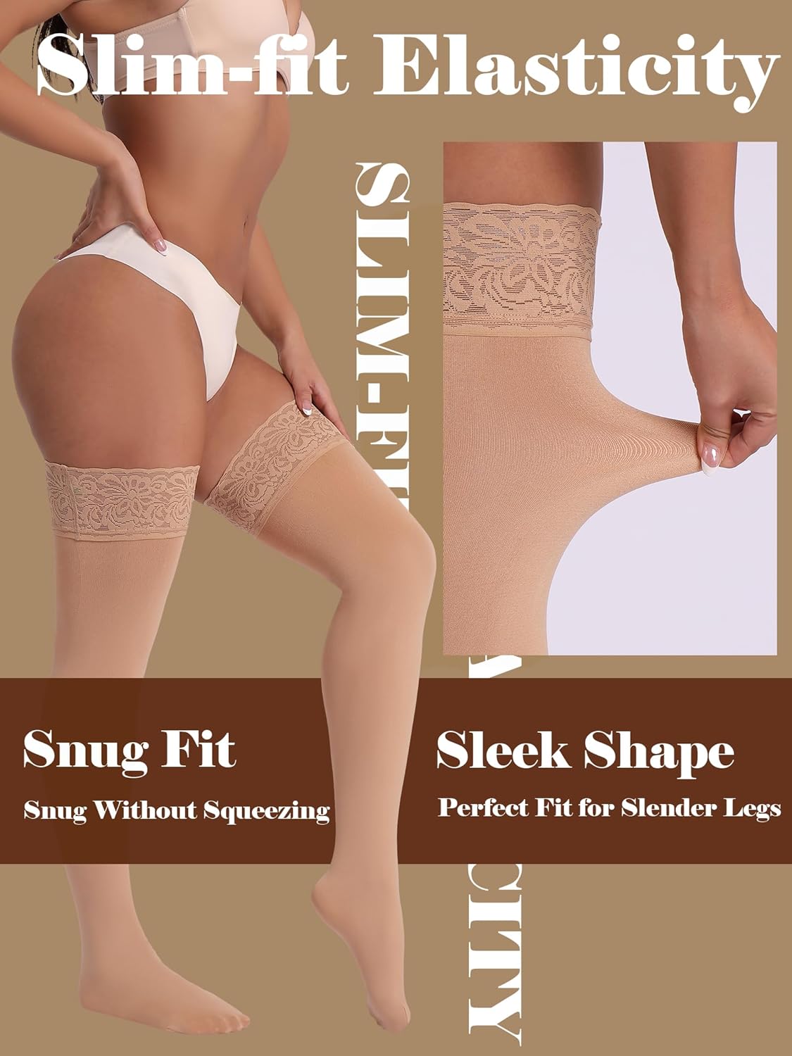 Fleece Lined Thigh High Stockings, Stay Up Opaque Winter Thermal Tights for Women Multiple Colors - Image 6