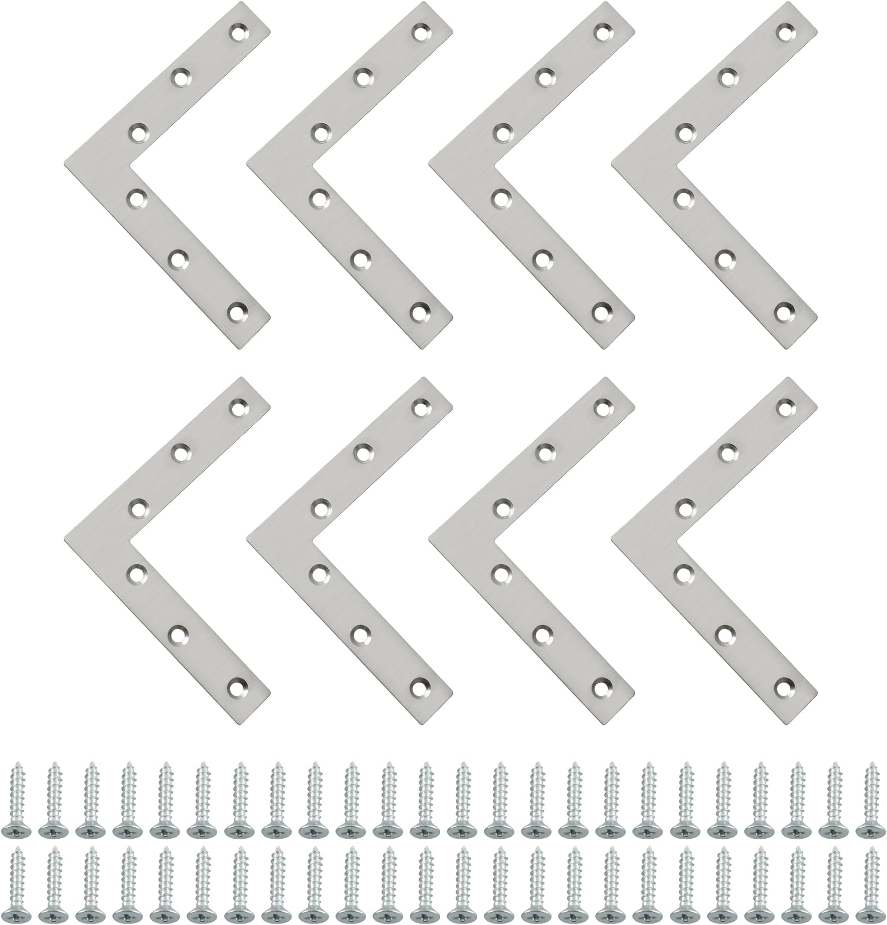 SAYAYO Flat L Shape Repair Mending Plate Joint Bracket Support Brace 120mm x 120mm, Stainless Steel Angle Corner Brackets Brushed Finished, 8 Pack