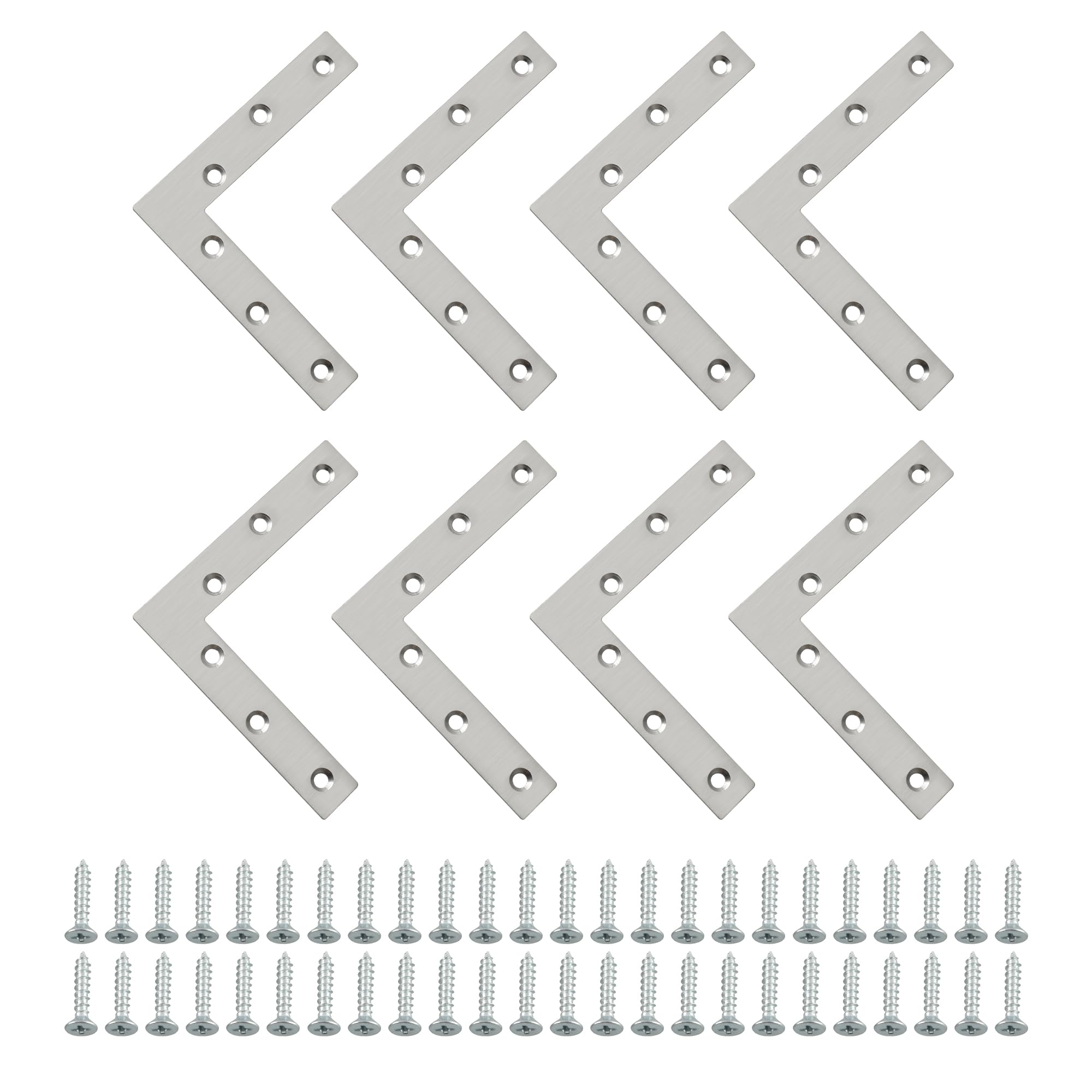 SAYAYO Flat L Shape Repair Mending Plate Joint Bracket Support Brace 120mm x 120mm, Stainless Steel Angle Corner Brackets Brushed Finished, 8 Pack