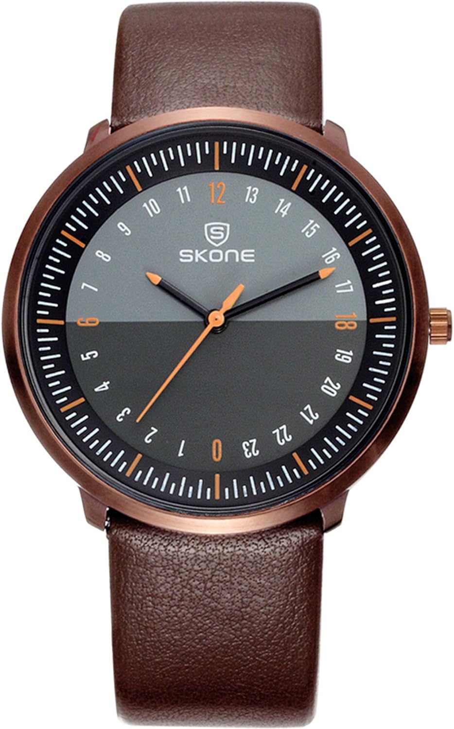 Skone Mens Watches Minimalist Simple Design Black Leather Strap