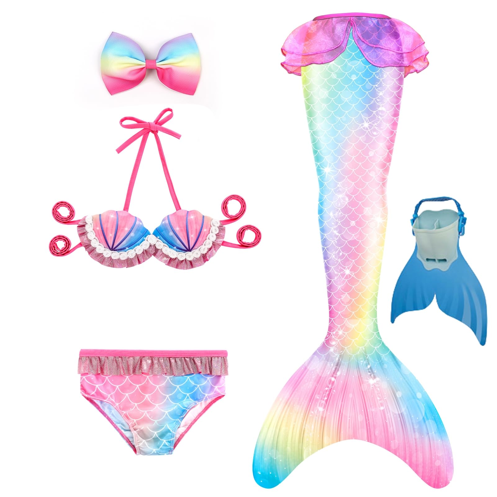 Danvren Mermaid Tail Swimsuit with Mono Fin (8-9 Years)