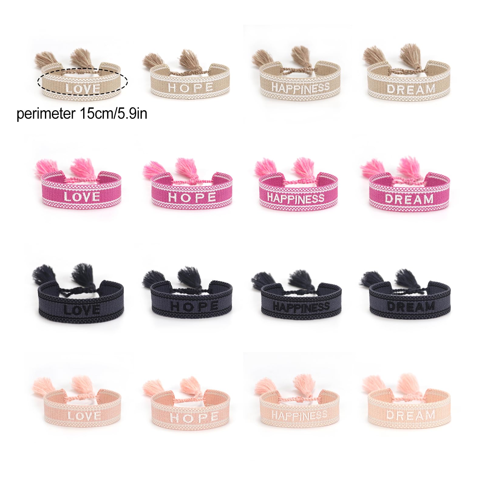Bracciali in corda regolabile con nappe intrecciate per dichiarazione di moda chic blocco manuale bordo poliestere braccialetto intrecciato a mano kaki amore
