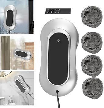Window Cleaner Robot with Dual Spray Water Design, 70ml Smart Window Cleaner Robot, Automatic Cleaning Edge Detection Remote Control Window Cleaning Robot for Windows Tiles Glass Door (Silver Gray)
