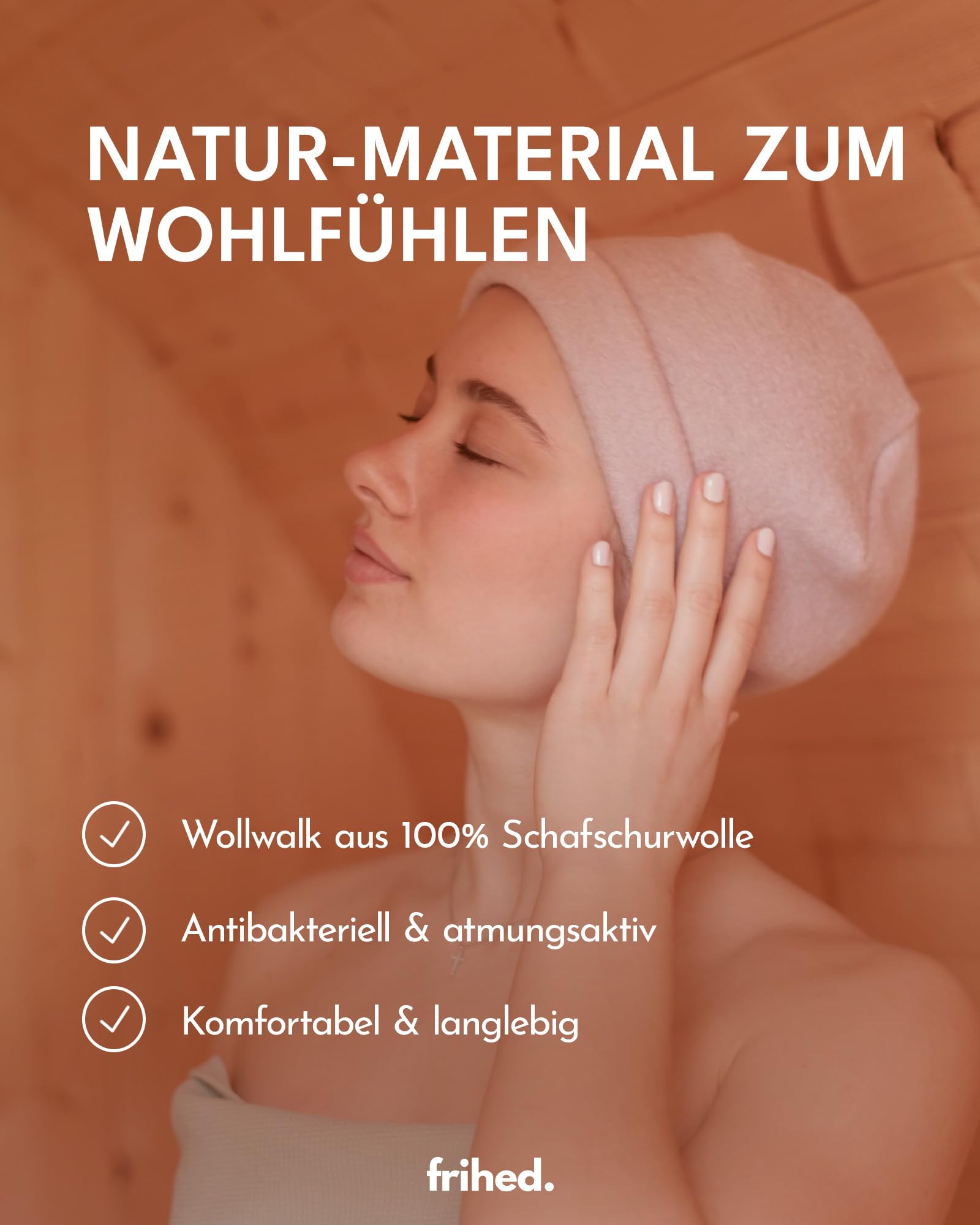 frihed. Saunahut Anthrazit aus Wollwalk 100% Schafschurwolle Premium Sauna Accessoire Flexible Größe Made in Lüneburg