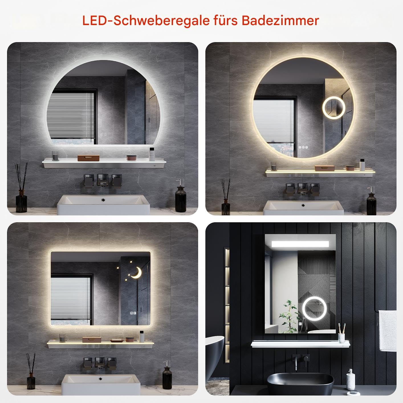 Estante de pared LED 60 cm cristal iluminación LED 3 modos color aluminio