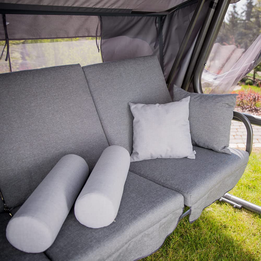 PATIO Hollywoodschaukel 4 Sitzer mit Liegefunktion 179 cm Venezia Lux Sitzpolster grau Sonnendach Moskitonetz Seitentische Dekokissen