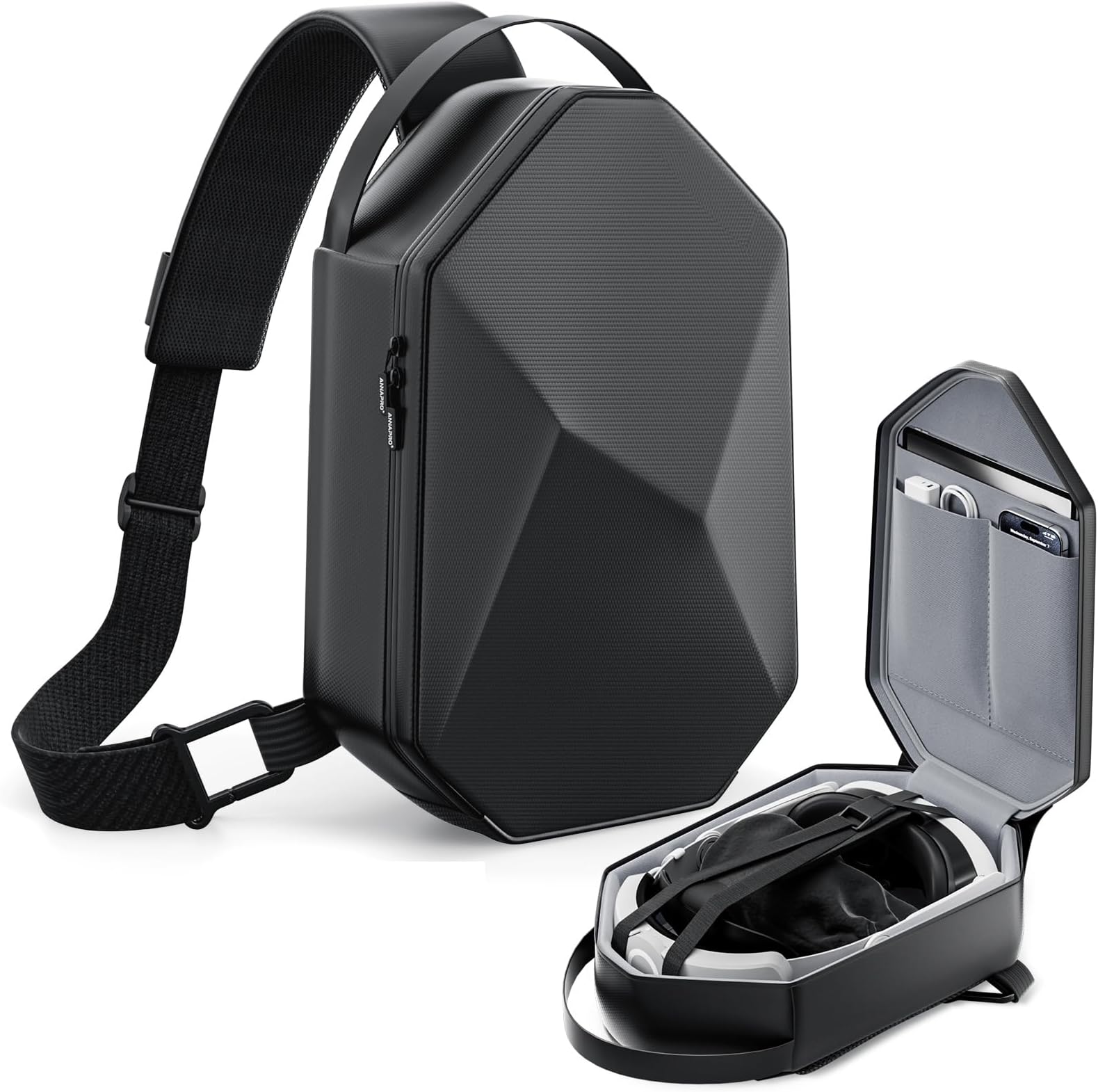 Carrying Case for Oculus Quest 2, Hard Travel Case for Oculus Quest 2 VR Headset and Controllers Acessories Protective Crossbody Shoulder Chest Backpack Fit for Elite Strap with Storage Bag