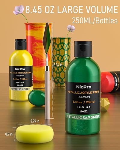 Miniatura 4 de Nicpro Juego de pintura acrílica metálica (8.45 onzas, 8.5 fl oz), 20 colores grandes de pintura acrílica a granel, suministros de pintura artística
