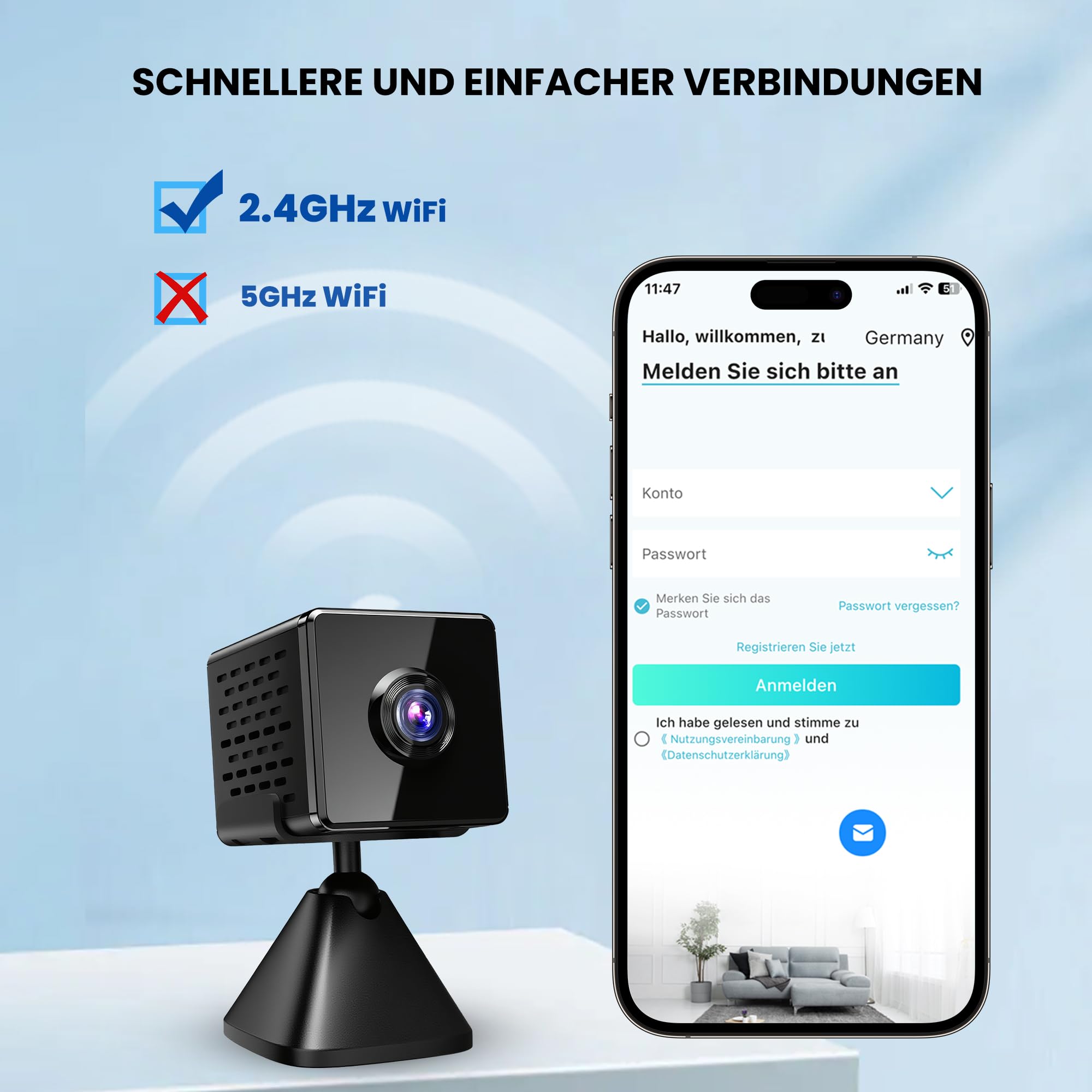 javiscam Mini Kamera inklusive Eurostecker,4K WiFi Überwachungskamera Innen Akku mit Nachtsicht, Kamera überwachung innen mit Bewegungserkennung/Cloud- & SD Speicher/Echtzeit-Video für Haustier,Baby