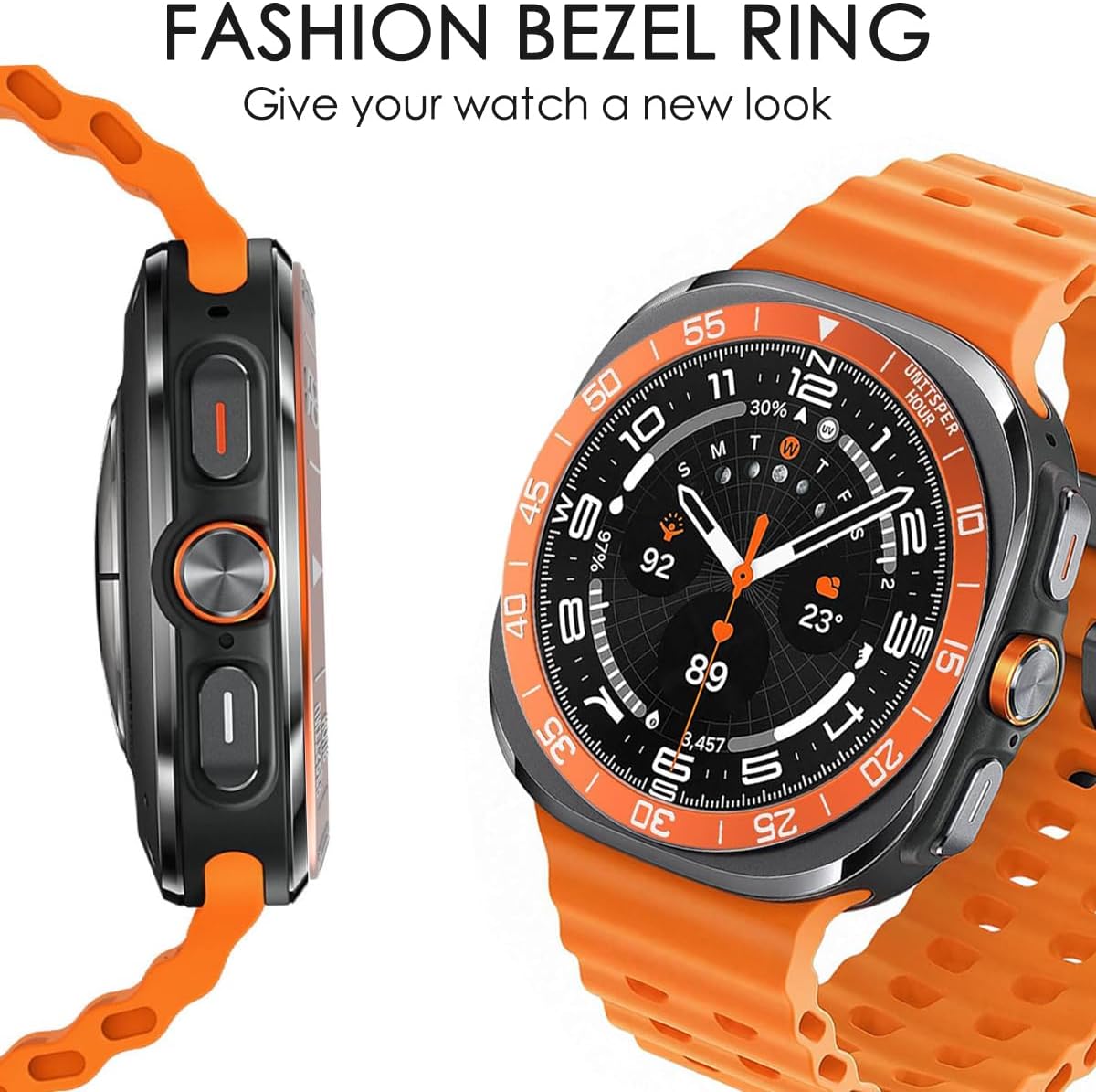 DEALELE Bezel Cover Compatible with Samsung Galaxy Watch Ultra 47mm (2025/2024), Time Scale Stainless Steel Metal Bezel Ring Adhesive Cover Anti Scratch Protector Accessory, Orange