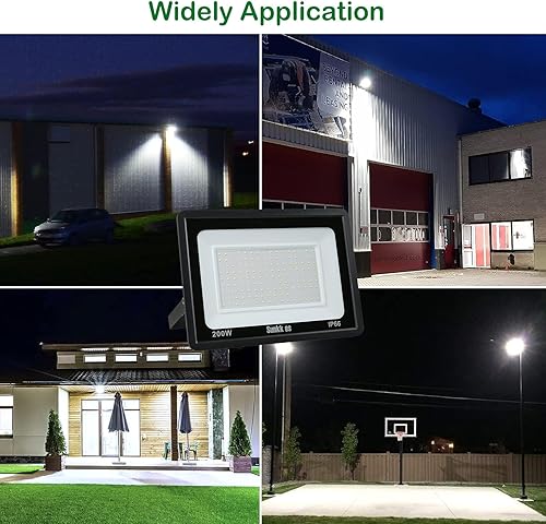 Miniatura 6 de Paquete de 3 luces de inundación LED de 200 W, impermeable IP66 para exteriores, luz de seguridad brillante de 24000 lúmenes, lámpara exterior,