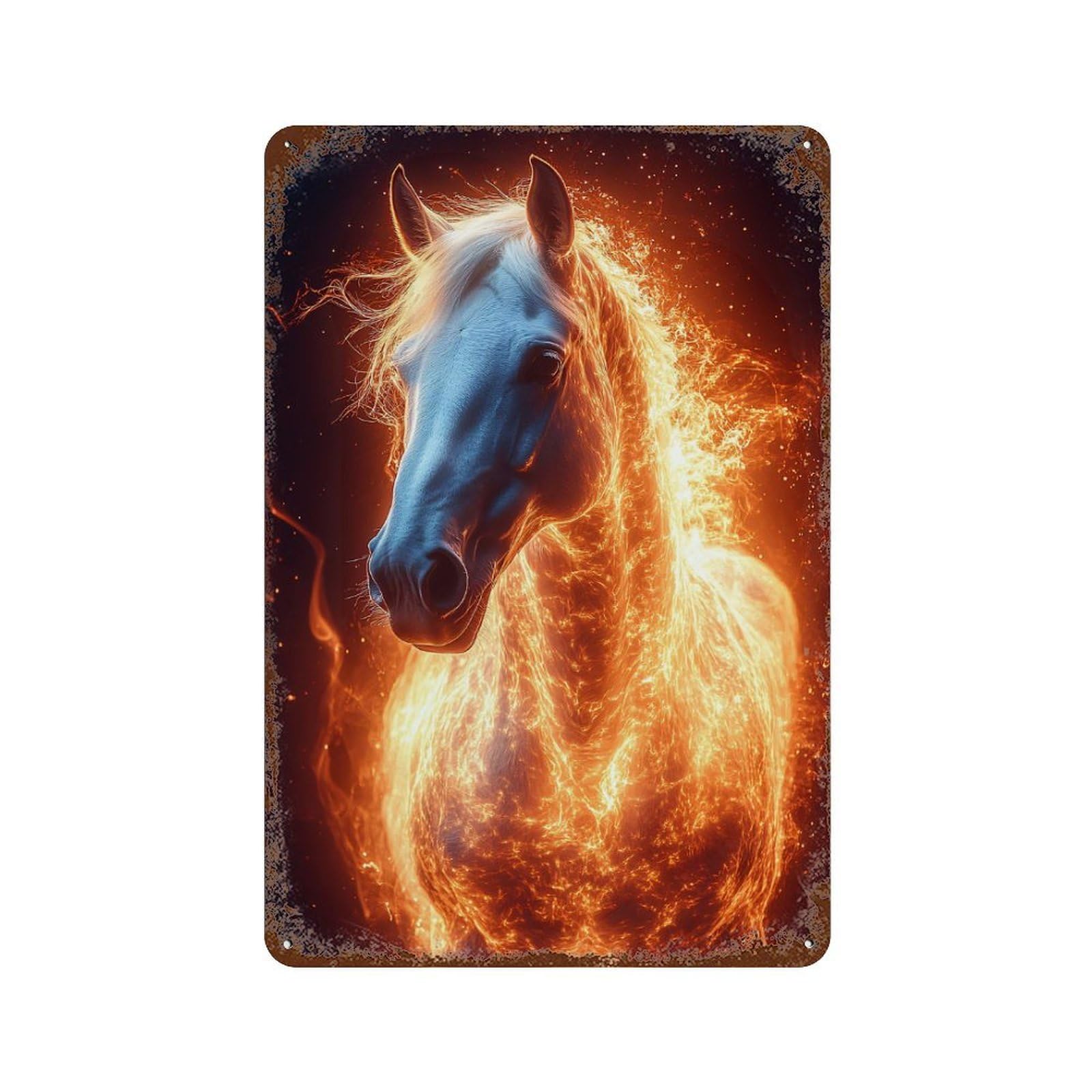 Garage Style Fiery Horse Portrait Distressed Metal Wall Sign 11.8"x7.9", Shabby Chic Decor for Bar And Workshop