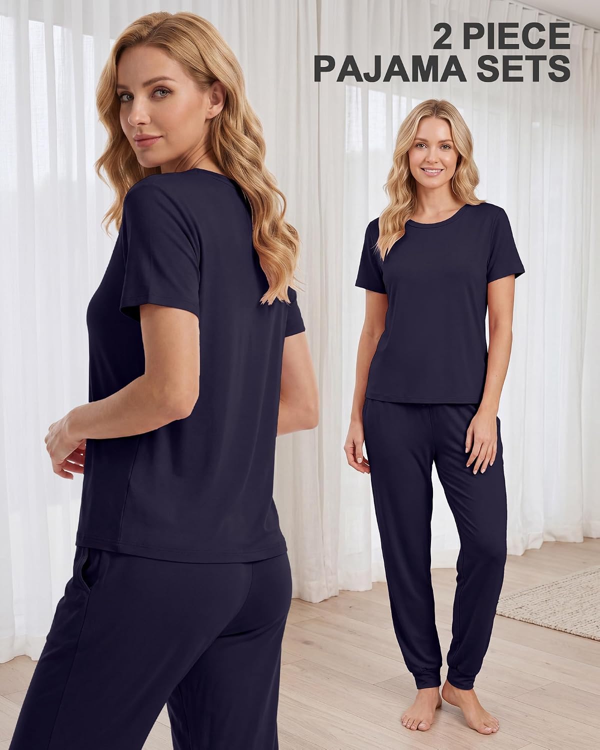 3 Pack Women 2 Piece Pajama Sets Crew Neck Short Sleeve Tops Jogger Pants Lounge Set Soft Sleepwear with Pockets