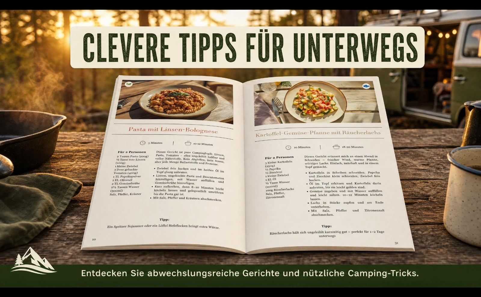 Genuss pur – One Pot Camping Kochbuch: Einfache & kreative Rezepte in unter 20 Minuten! Für Camper, Vanlife & Outdoorfans. Wenig Abwasch, viel Geschmack.