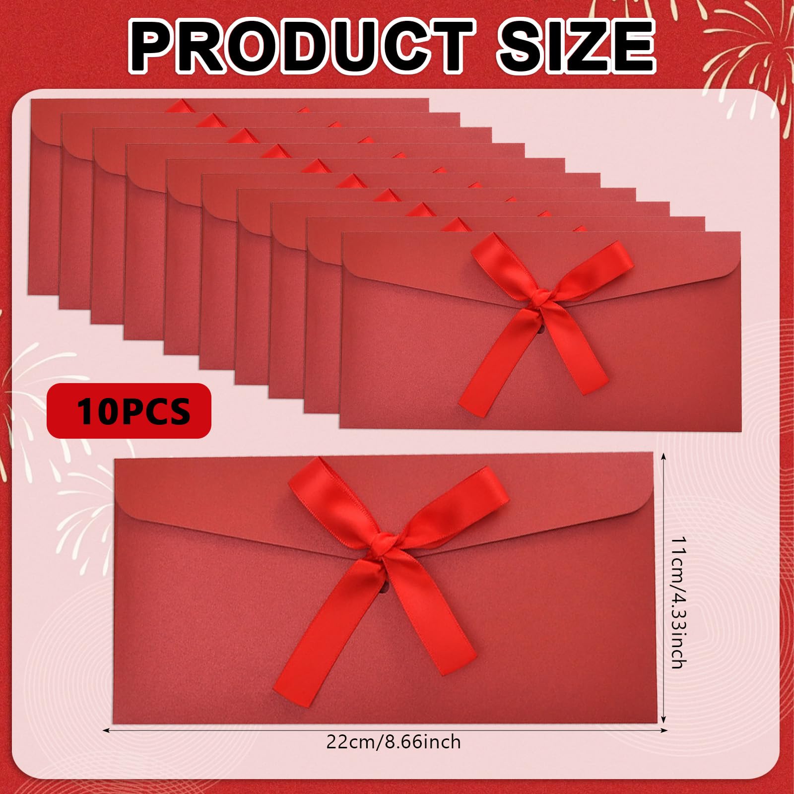 Buste Regalo in Carta Kraft Retro Rosso 22 x 11 cm con Nastro per Biglietti Auguri