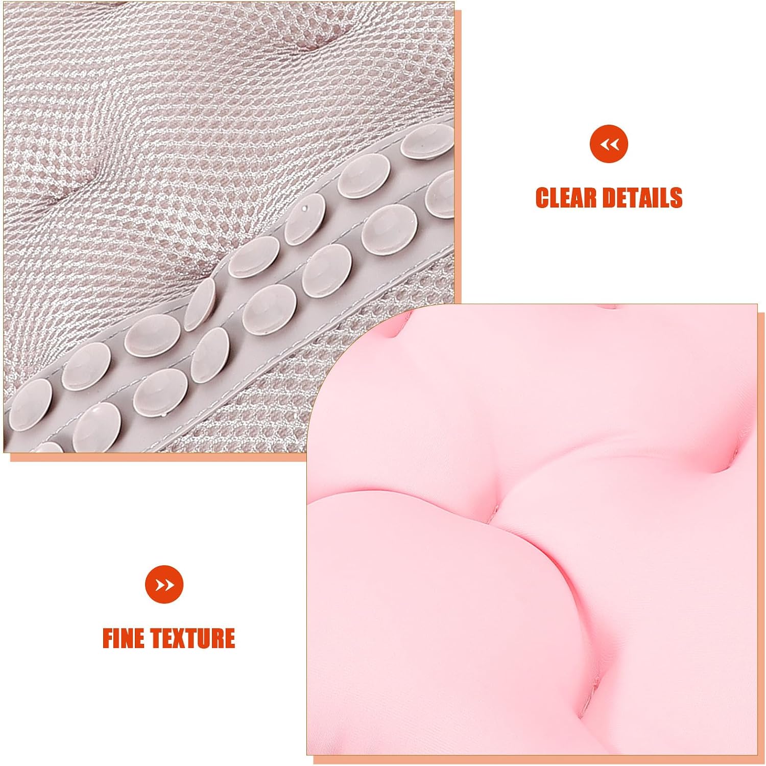FRCOLOR Adult Bath Cushion and Non-Slip Bathtub Mat with Integrated Small Suction Cups, Light Pink Bath Pillow for Back Support and Soaking Tub Relaxation