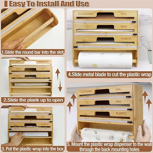 Miniatura 8 de Organizador de papel de aluminio y plástico 5 en 1 con cortador, dispensador de alimentos de plástico con soporte para toallas de papel para rollo