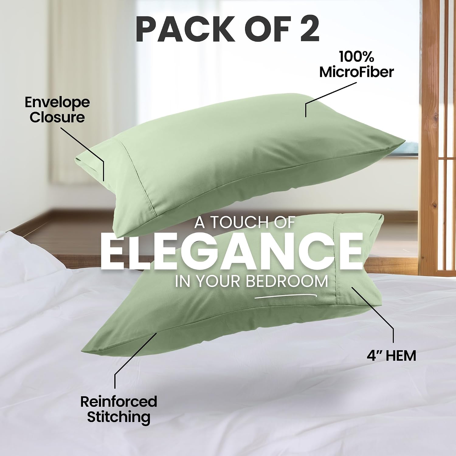 Utopia Bedding Queen Pillow Cases - 2 Pack - Envelope Closure - Soft Brushed Microfiber Fabric - Shrinkage and Fade Resistant Pillow Covers Queen Size 20 X 30 Inches (Queen, Sage) thumbnail
