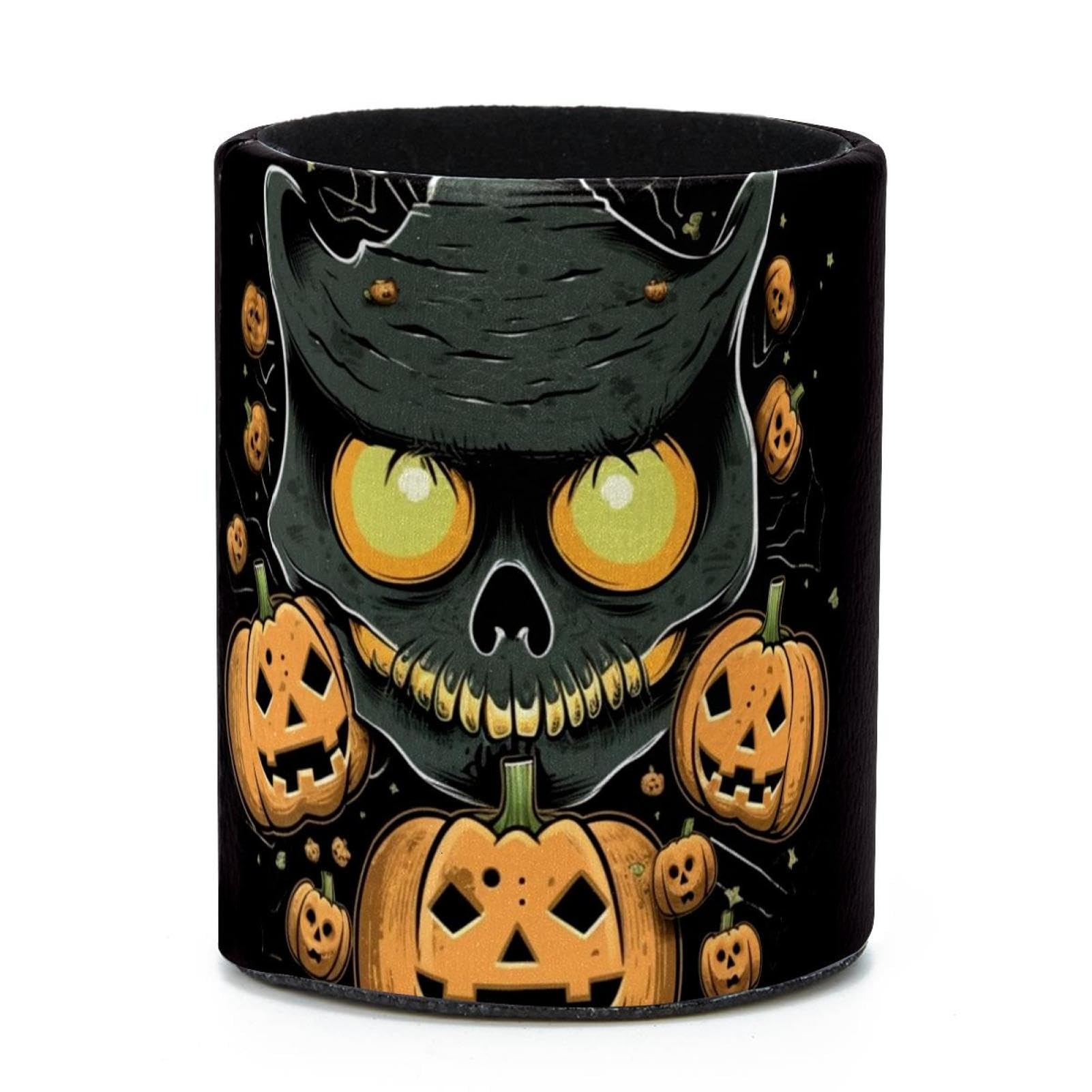 VAPOKF Round Pencil Holders for Desk, Halloween Pumpkin Skull Pen Holders Pen Pot Makeup Brushes Storage Desktop Stationery Supplies Organiser for Home Office