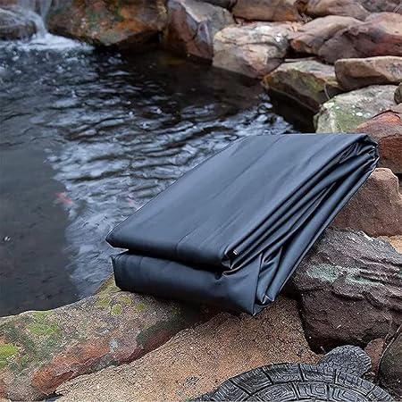 Image YOEBI Rubber Pond Liner 10M X 10M Black Leather HDPE Impermeable Reinforcement Raised Pond for Gardens, Ponds, Fountains Pond Underlay Liner,4 * 5m