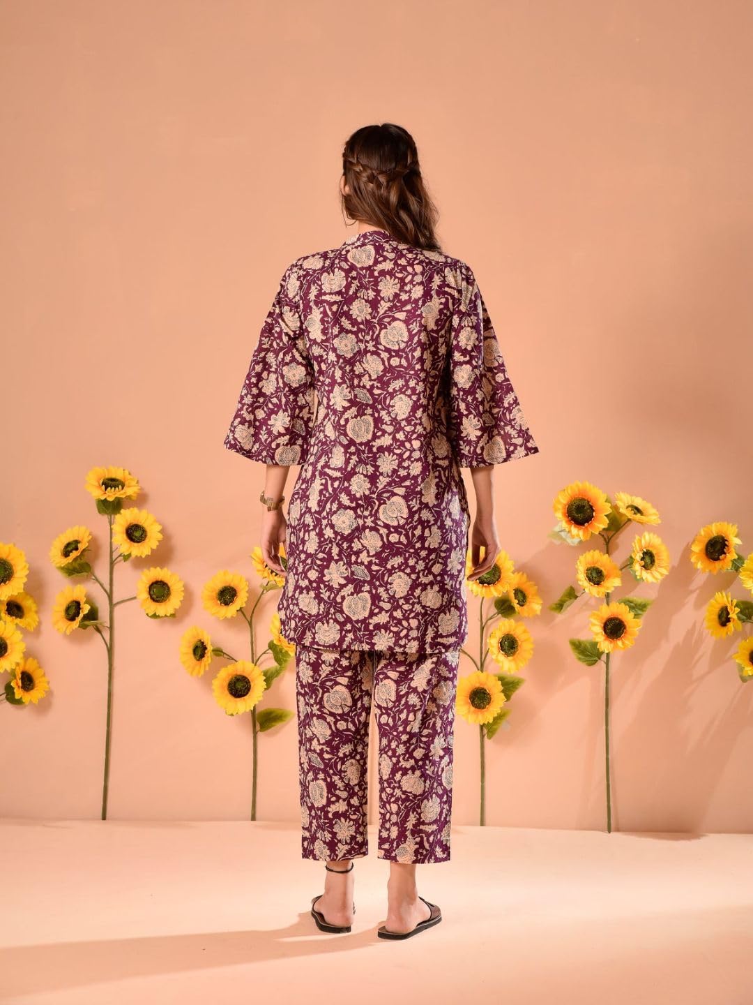 Nainvish Women's Maroon Printed Straight Rayon Keyhole Neck Co-Ord Set (Sd678_Kb-S)