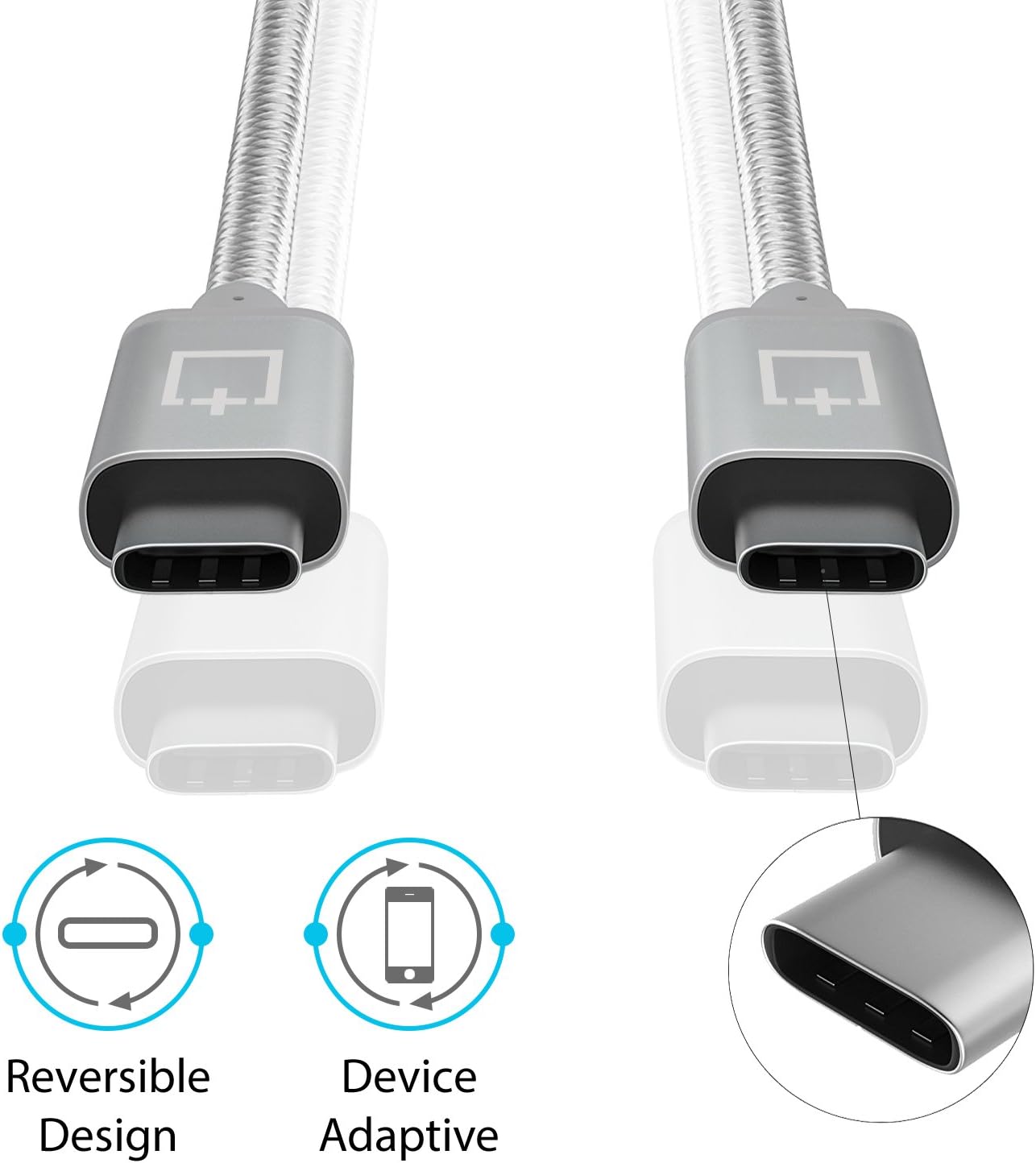 CablePlux USB C to USB-C Cable, USB Type C to Type-C 3.1 Gen1 (6.6 ft Gray) Braided Cord with Power Delivery & Fast Charge for Galaxy Note 9 & S9, Google Pixel 3 XL, Huawei P20 Pro, LG V40, LG G7