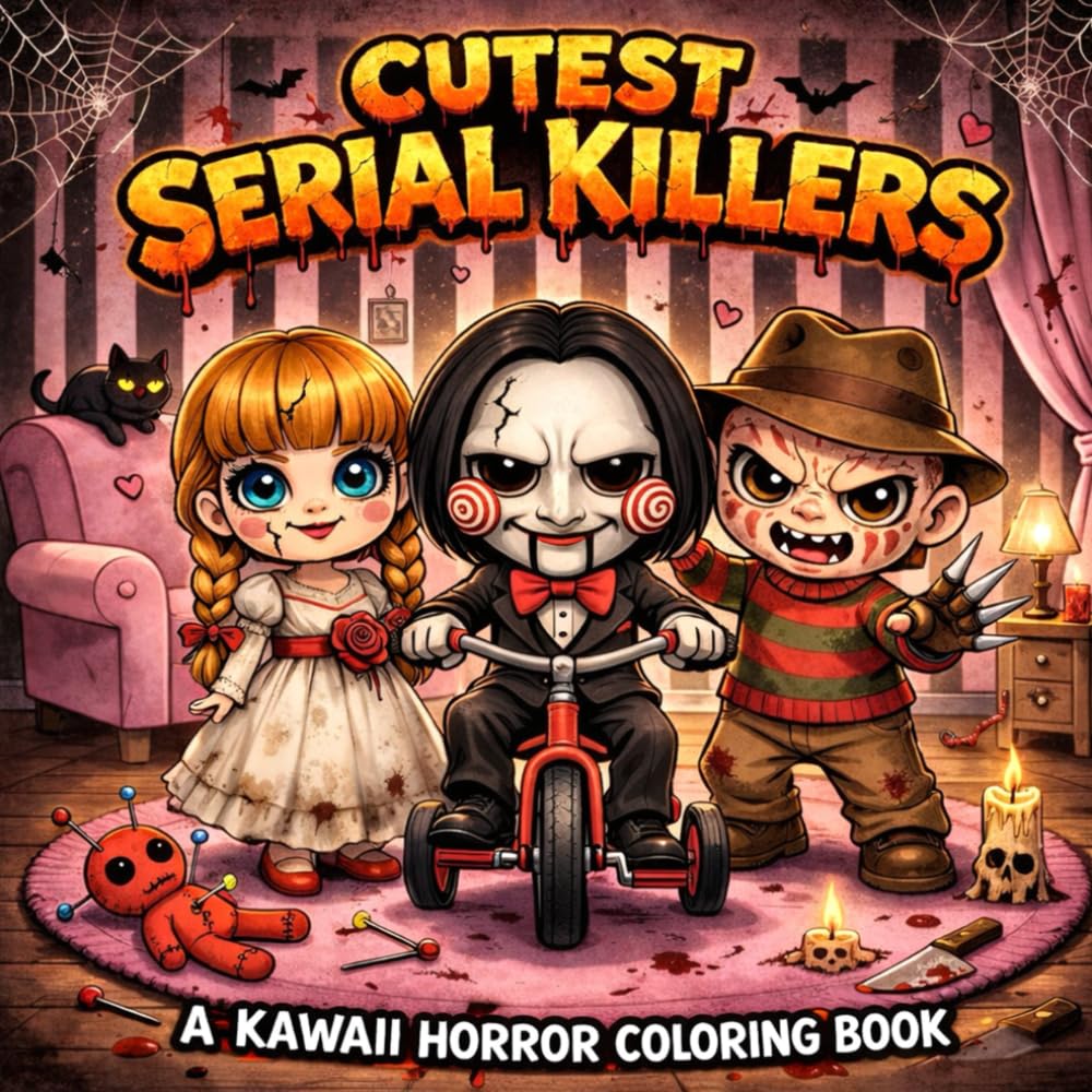 Cutest Serial Killers Coloring Book: Where Horror Icons Turn Adorably Wrong — Cozy Crime Scenes, Cute Slashers, and Dark Humor for Adults (New Characters)
