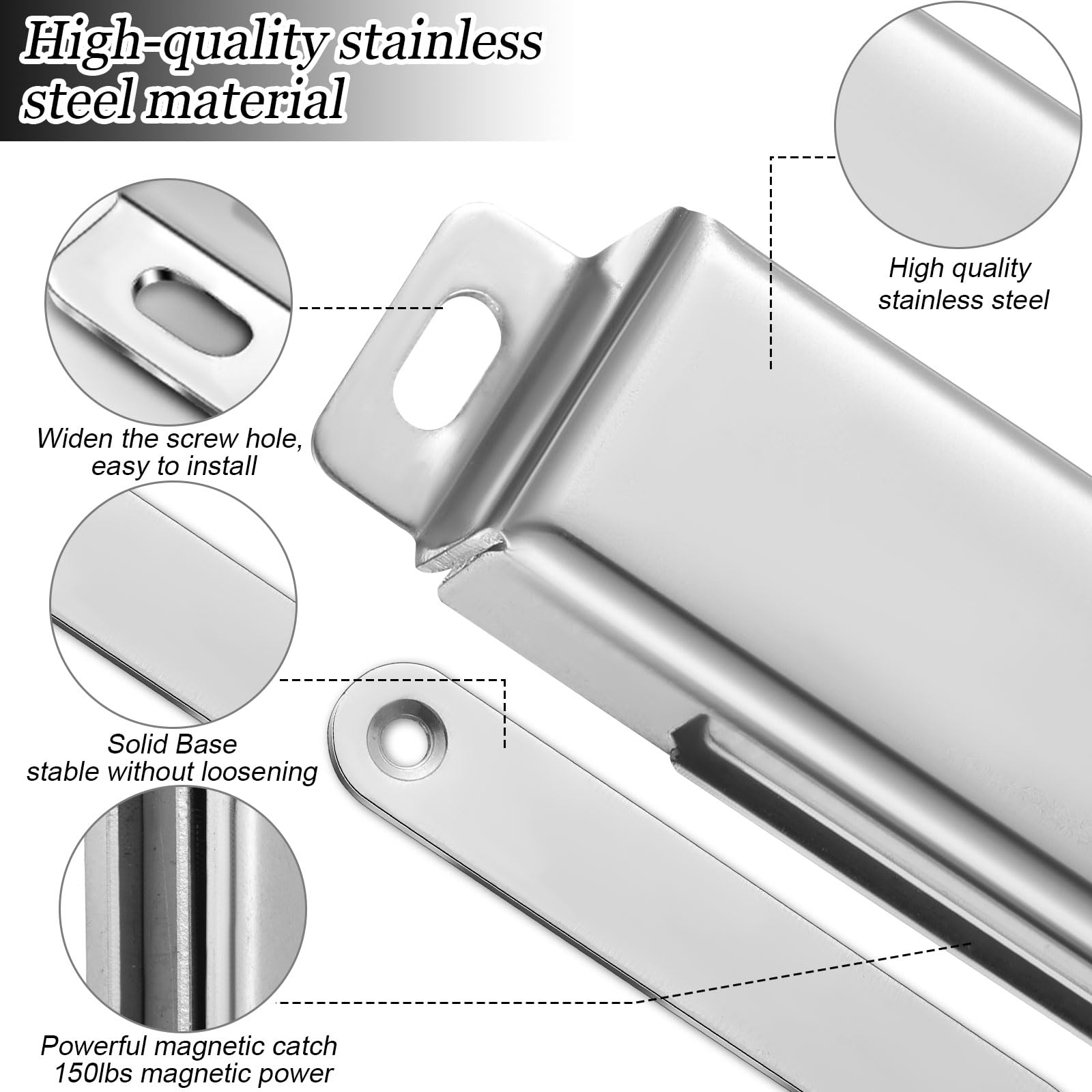 Yaocom 2 cierres magnéticos para puerta, 150 libras, acero inoxidable, resistentes, fuertes imanes magnéticos para armario, armario, cocina, baño, habitación automática (2.95 pulgadas)