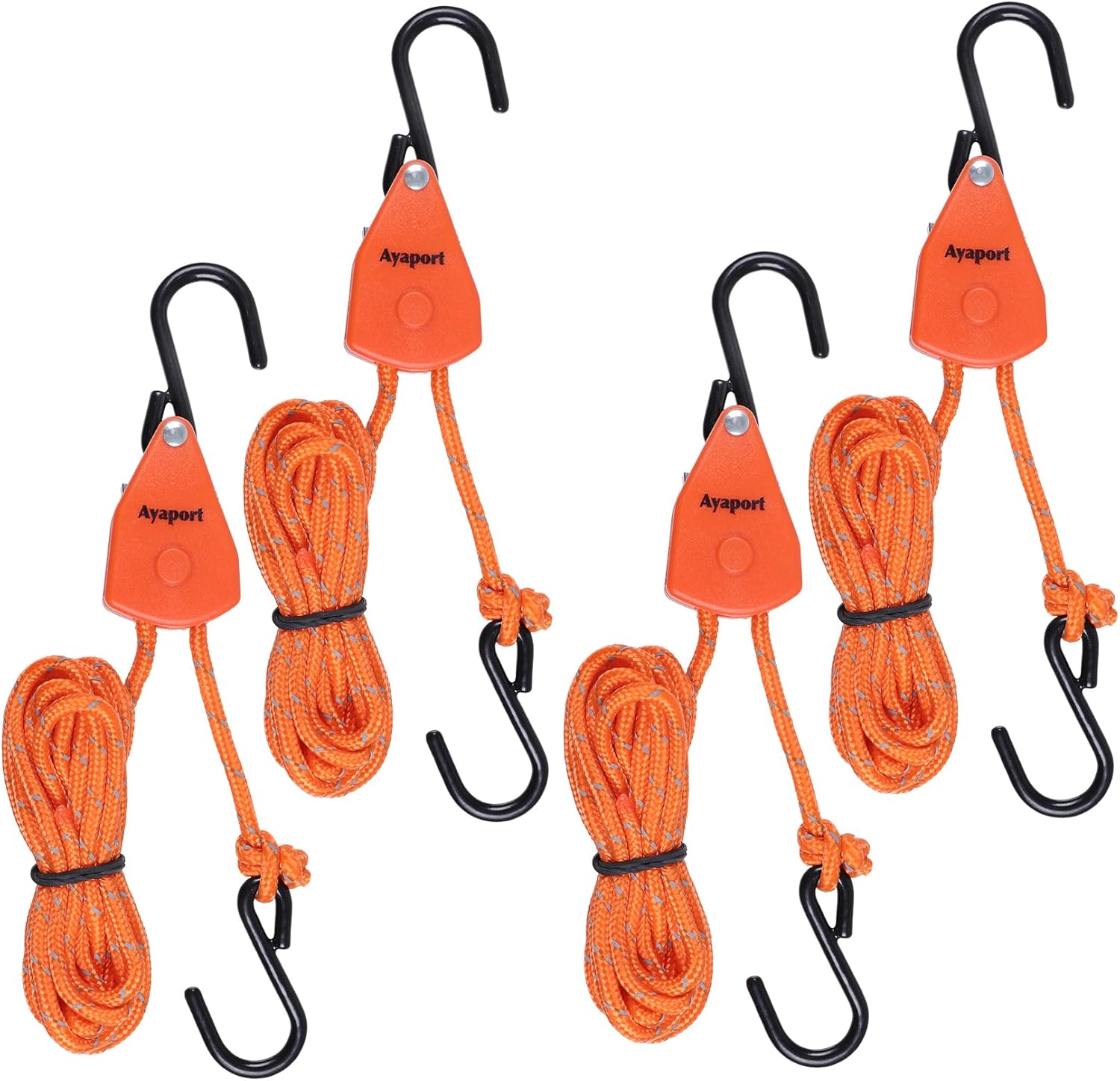 Ayaport Kayak Rope Tie Down 1/4" 14ft Ratchet Straps Bow and Stern Ratcheting Tie Downs Rope Hanger Kayak and Canoe Accessories Orange