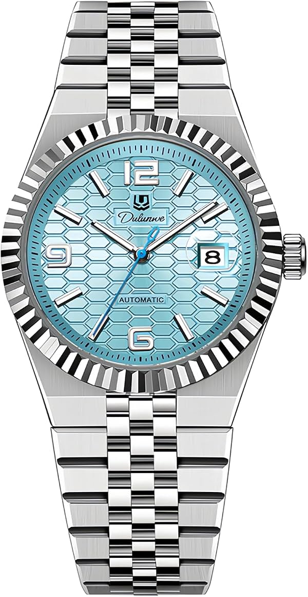 MASTOP Reloj Mecánico Automático para Hombre, Pulsera de Acero Inoxidable, Esfera Luminosa, Ventana de Fecha, Resistente al Agua 30M