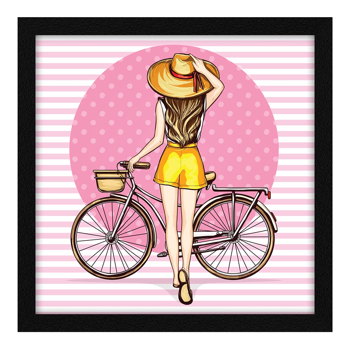 ArtX Paper Women Pop Cycle Art Framed Wall Art Painting, Multicolor, Vintage, 13 X 13 inches, Set of 1