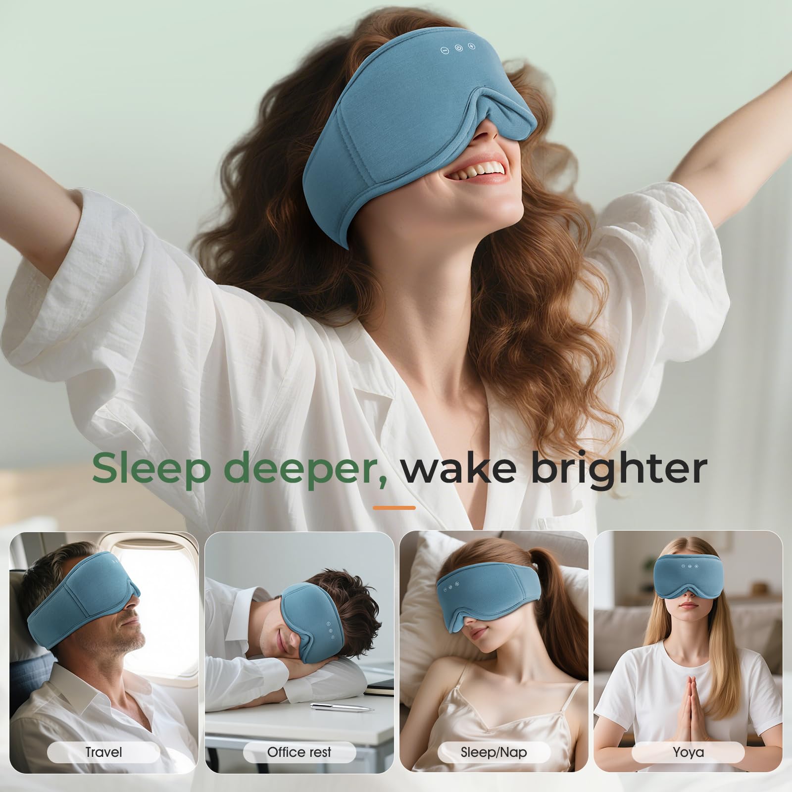 MUSICOZY Mascherina per dormire in cotone biologico di bambù, 100% oscurante, 3D, Bluetooth, mascherina traspirante per gli occhi, senza pressione oculare, cuffie per dormire sul fianco, con autonomia