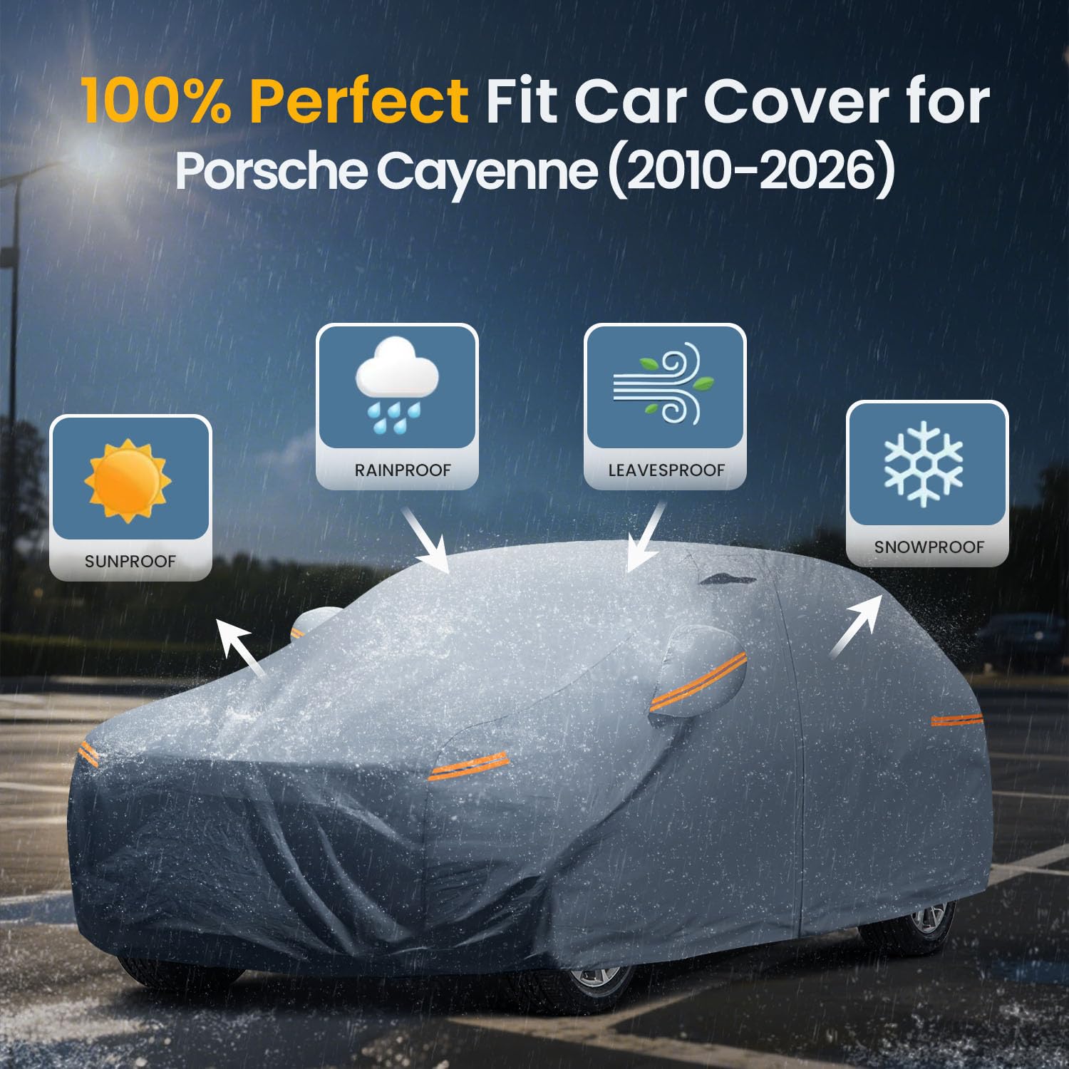 Waterproof Porsche Cayenne 2010-2026 Car Cover with Breathable Vents 2025 Upgrade Premium Covers with Cotton Liner and Zipper — view 3