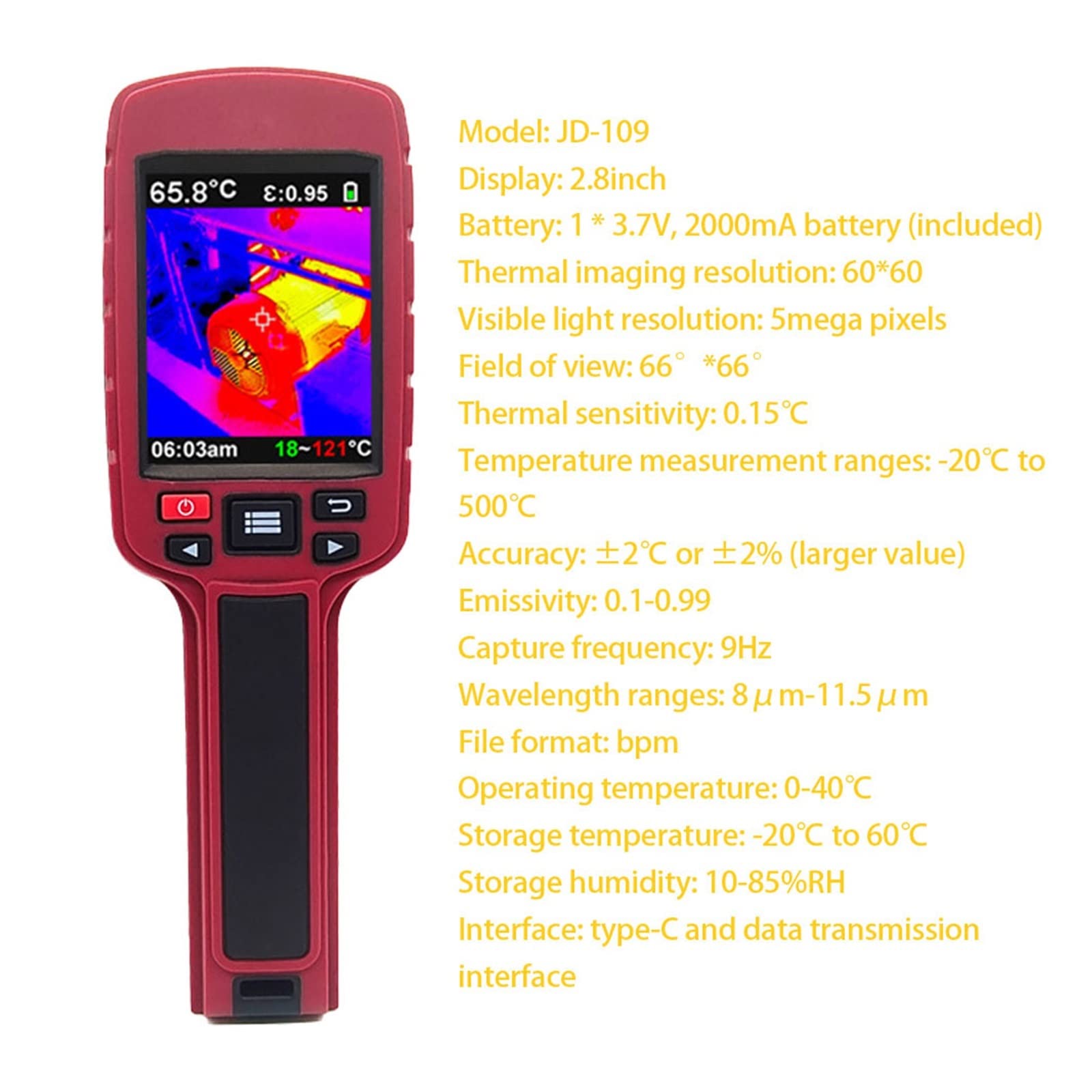 Cámara térmica -20 ℃ a 500 ℃ Cámara térmica infrarroja Cámara termográfica portátil Resolución LCD infrarroja Detección de Temperatura Industrial Diseño Compacto