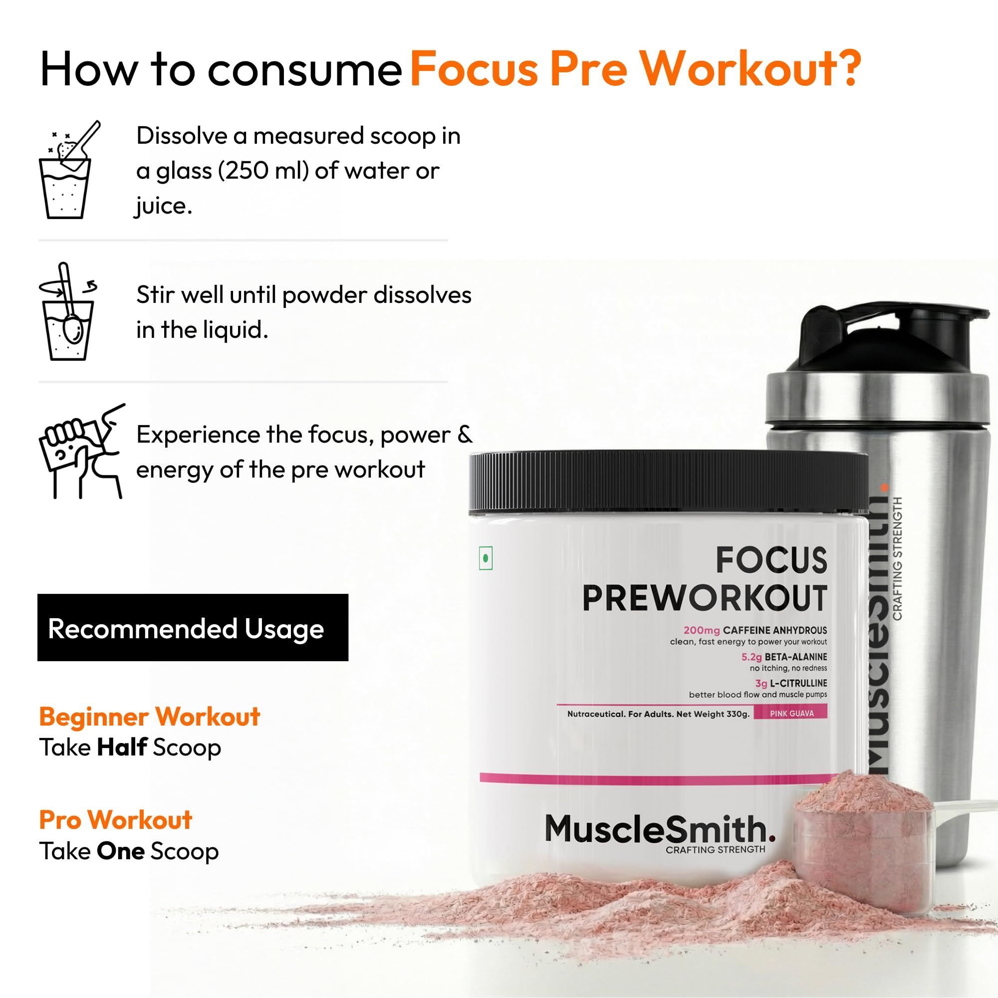 MuscleSmith Focus Pre Workout Powder| 200mg Caffeine, 5.2g Beta Alanine, 3g L-Citrulline, Choline & Taurine | Energy, Focus & Muscle Pump for Men & Women | Imli Candy | 30 Servings [11g Per Scoop] — Amazon image 7