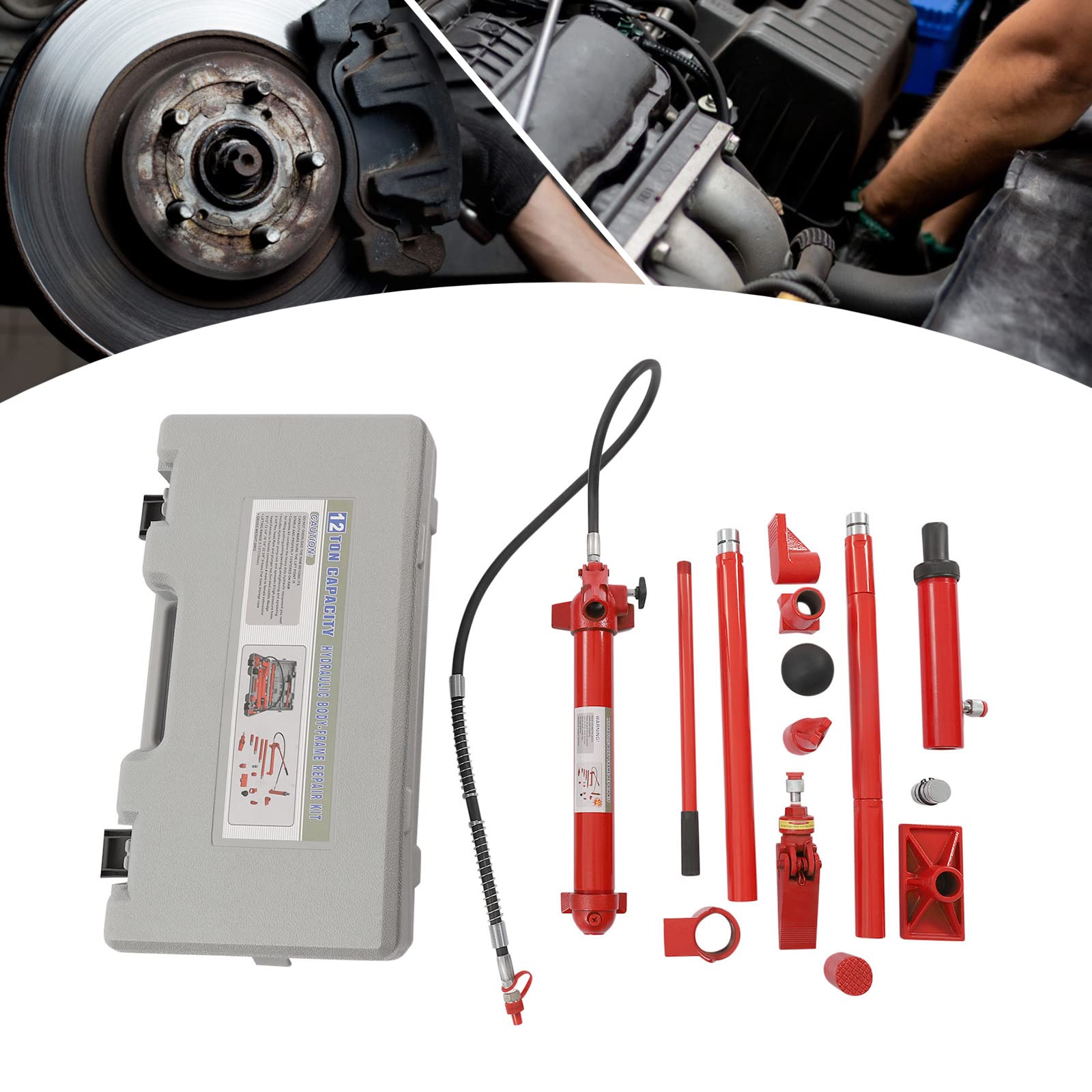 12 Ton Hydraulic Jack, Auto Body Frame Power Repair Kit with Long and Comfortable Handle and Solid Base, Autobody Frame Repair Power Tools for Automobile Bodies and Frames, Trucks