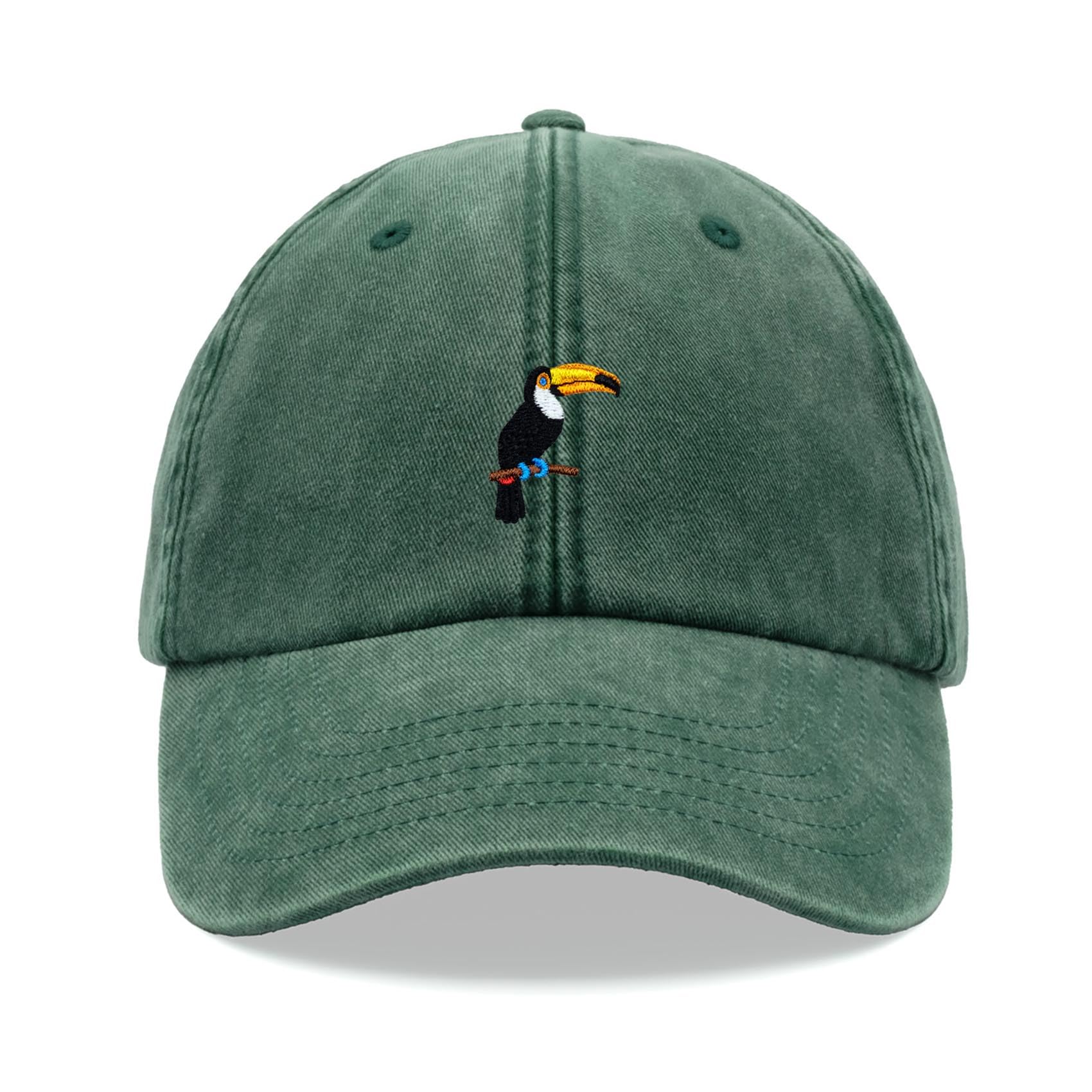 Toucan Bird Baseball Cap Vintage Washed Unisex Dad Hat Adjustable Bottle Green