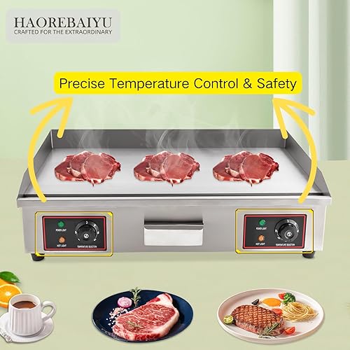 Miniatura 6 de Plancha eléctrica comercial de 30 pulgadas 3000 W, plancha superior plana con control ajustable de 122-572 °F, parrilla de restaurante de acero