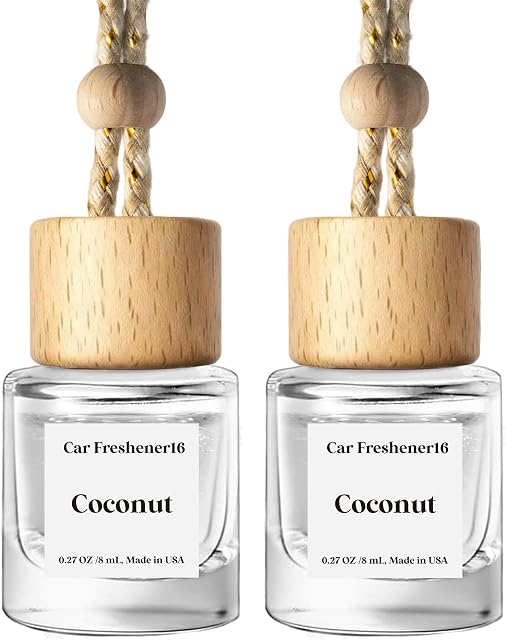 C Classy Voiture Air Refroidissement Suspension 2 Pack, Diffuseur d'huile essentielle de coco, voiture mignonne Air Freshener, Fragrance longue durée, Voiture Air Refroidisseurs pour femmes & Cadeau homme, fabriqué en USA