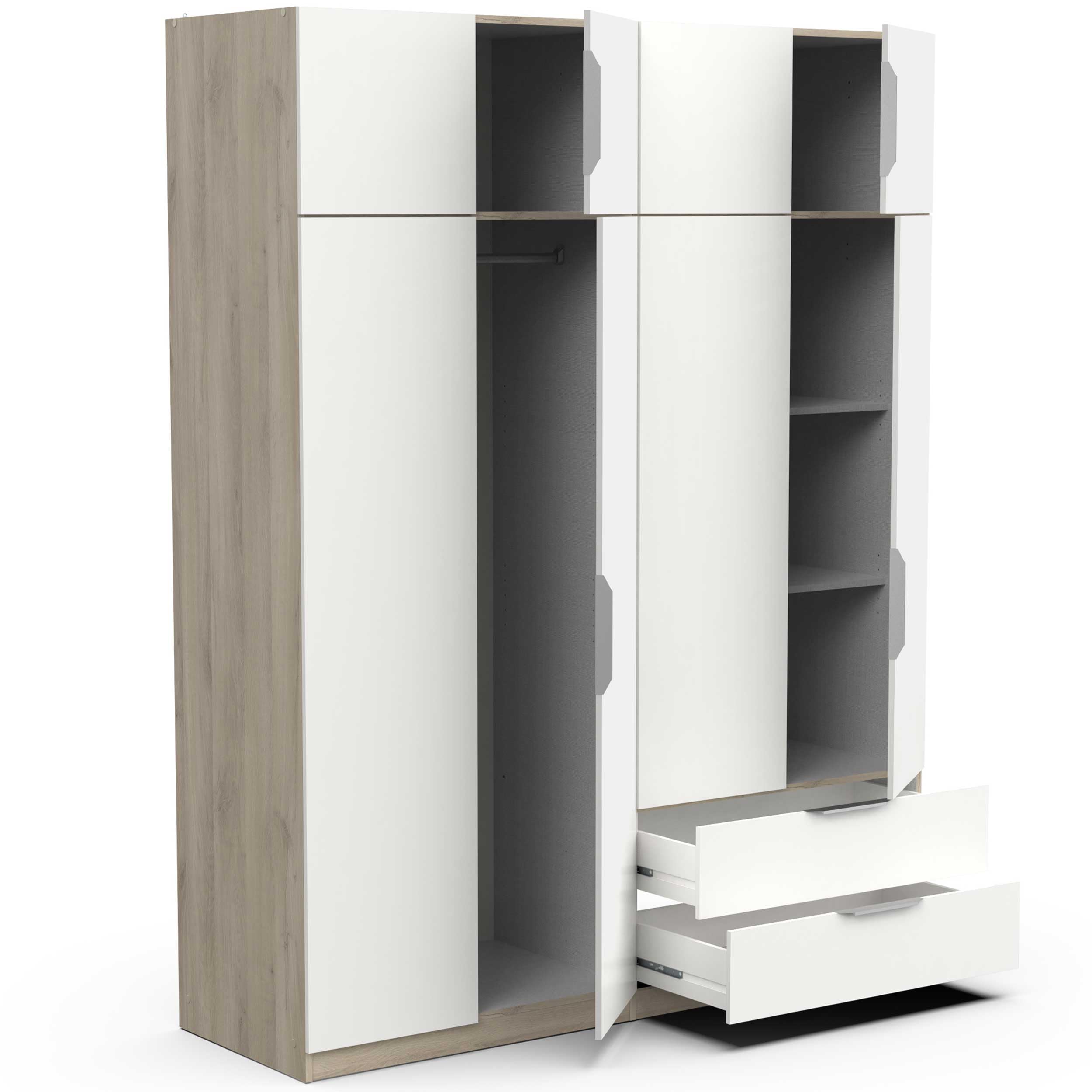 Demeyere 391387 Vestidor con Armario Moderno 8 Puertas 5 estantes 2 cajones, Color Roble Kronberg y Blanco Mate, 157,3 x 51,1 x 203 cm, Madera de ingeniería, Gris