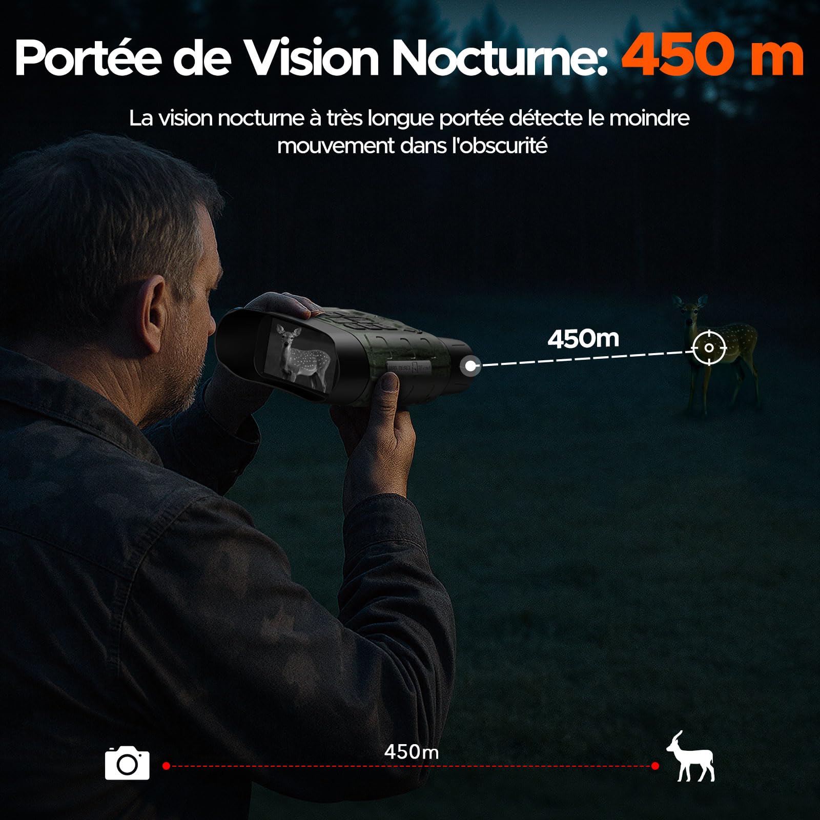 Jumelle Vision Nocturne, 4K UHD 112MP Jumelles Vision Nocturne avec Carte 64GB & Batterie 5000mAh Rechargeable, Jumelle Infrarouge Vision Nocturne Zoom Numérique 12X Portée 450m – Chasse, Observation