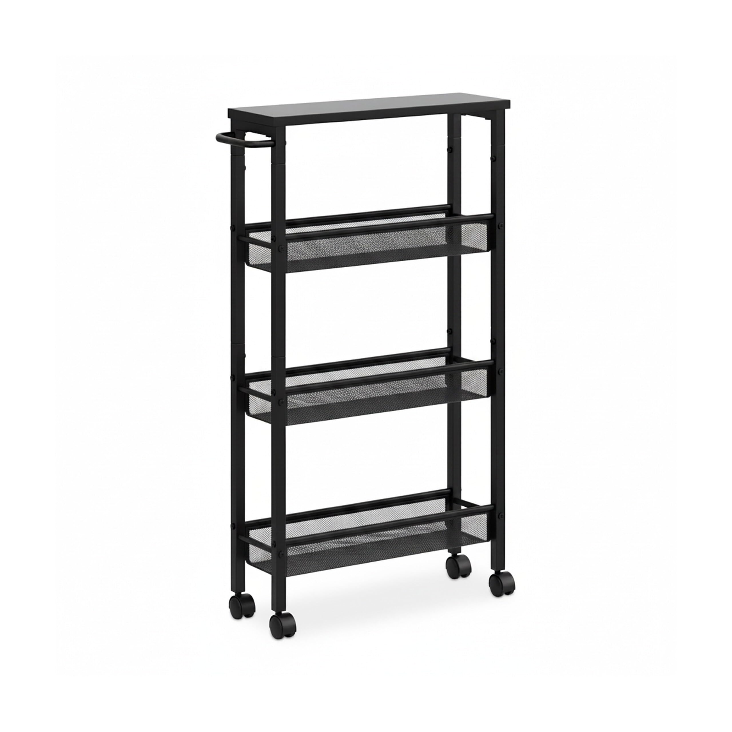 Carro para nichos Relaxdays, 77 x 13 x 45,5 cm, estantería Estrecha para baño y Cocina, 4 Niveles, con Ruedas, Negra