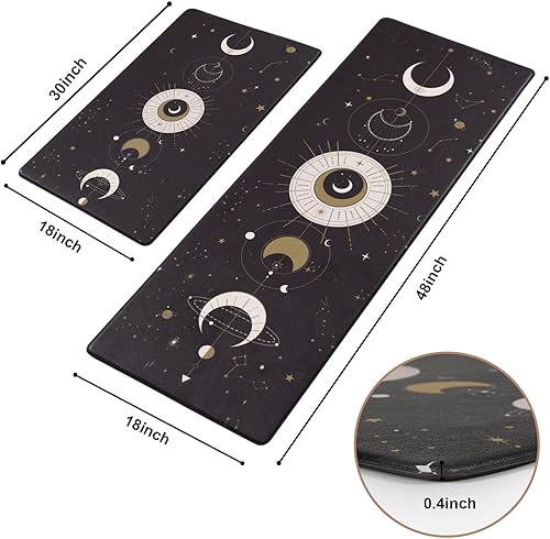 Miniatura 2 de ASPMIZ Tapetes de cocina antifatiga, 2 piezas, color negro, impermeables, antideslizantes, para piso, tapete acolchado de cocina y alfombra,