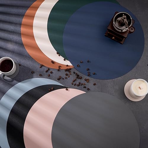 Miniatura 6 de Myir JUN Juego de 4 manteles individuales redondos de piel sintética de 15 pulgadas, manteles individuales redondos de doble cara, manteles