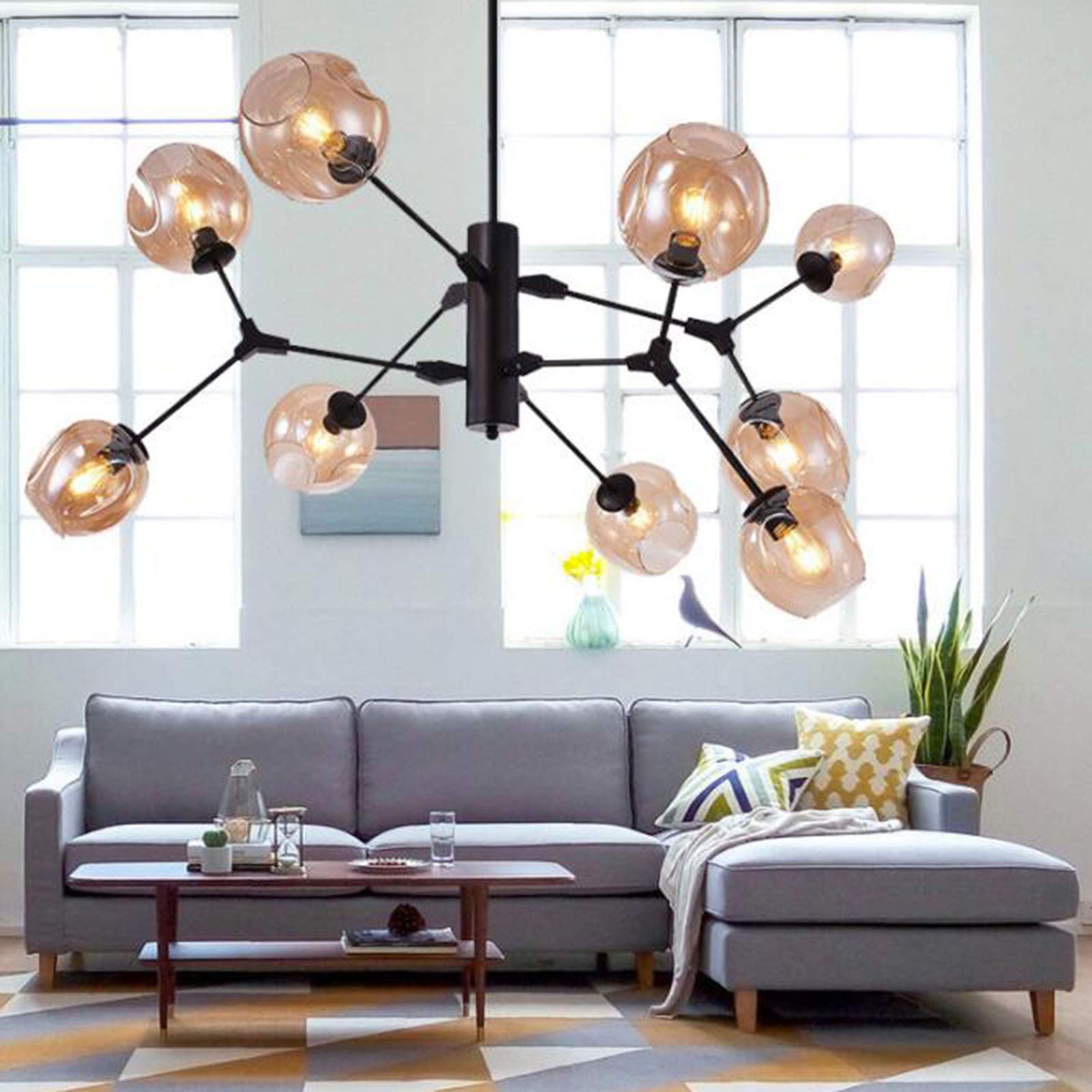 Retro Federung Kronleuchter „Vertigo“ – Höhenverstellbarer Pendelleuchter Mit Strohhut-Design, Bis 200 Cm, E27, Schwarz