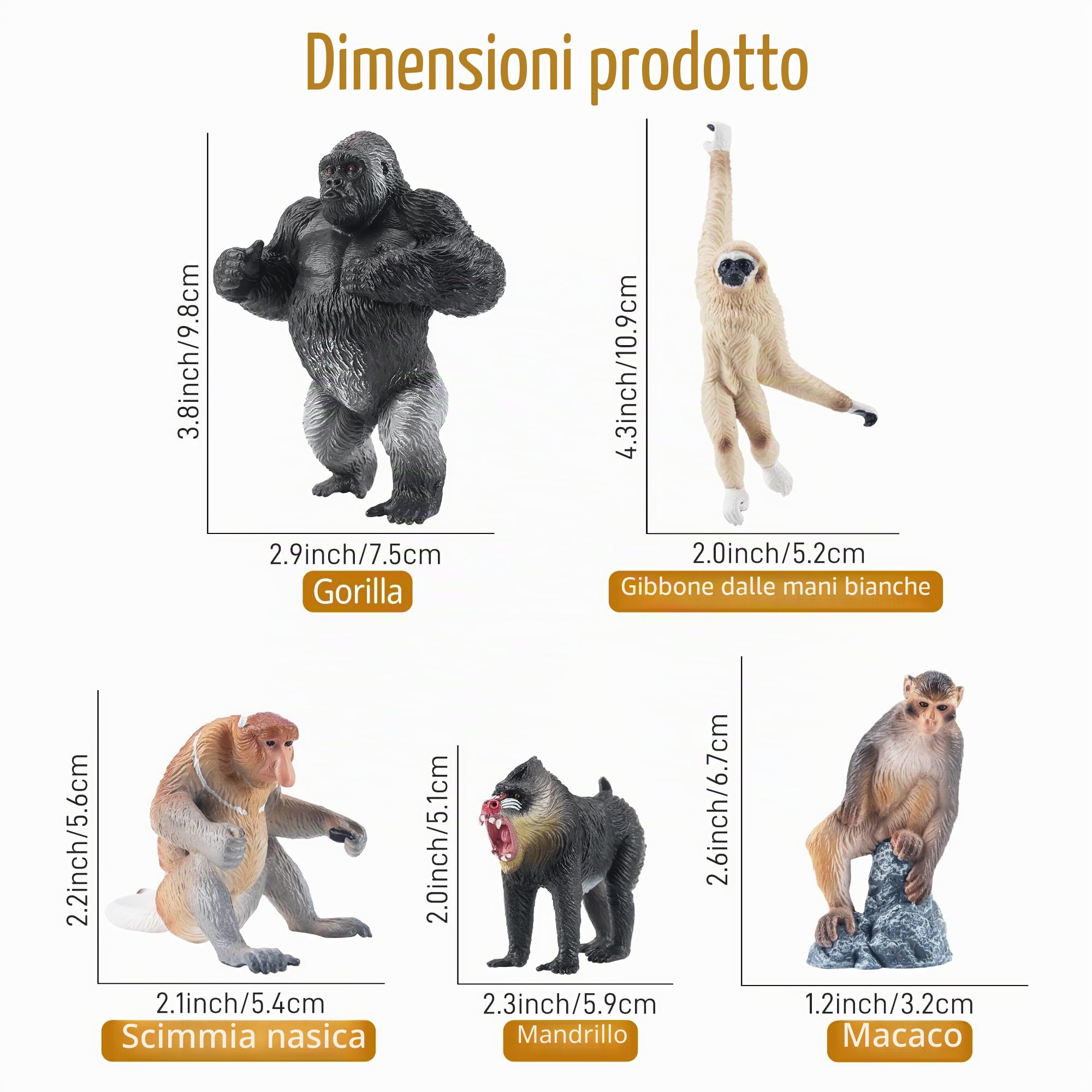 TOYMANY 15 pezzi scimmie animali e albero, set realistico di statuette di animali della giungla con gorilla, scimpanzé, giocattolo educativo, regalo di compleanno per bambini